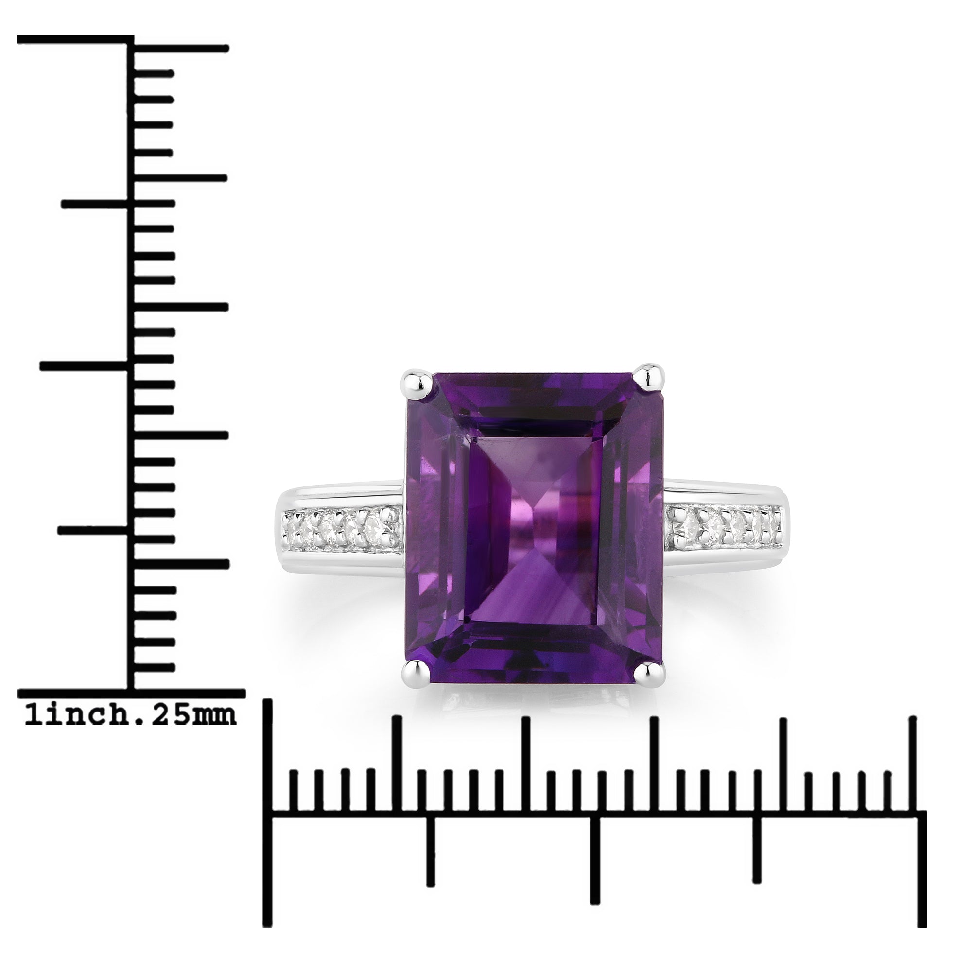 Natural Amethyst and Lab Diamond Silver Ring
