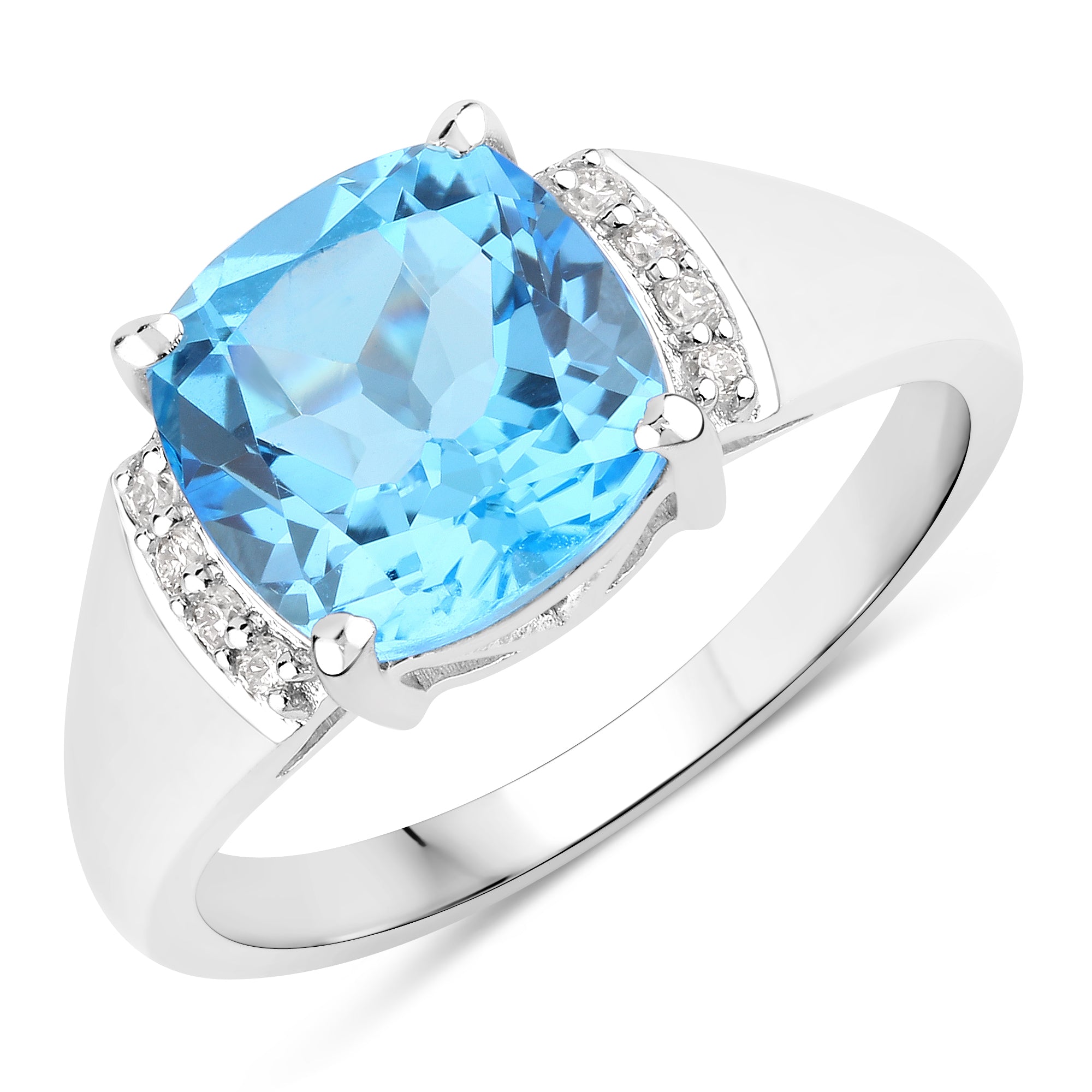 Natural Swiss Blue Topaz and Lab Diamond Cocktail Ring
