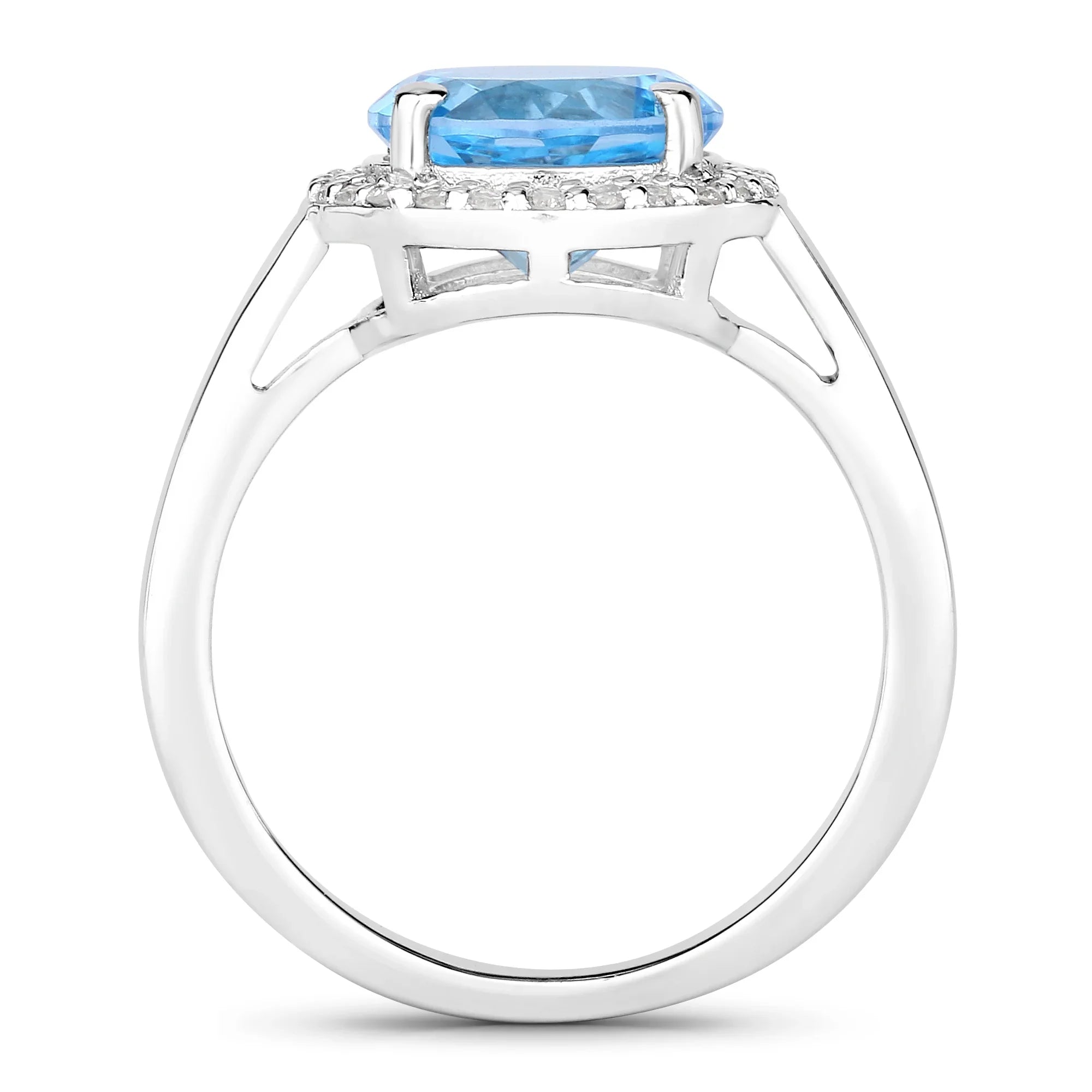 Natural Swiss Blue Topaz and Diamond Halo Ring