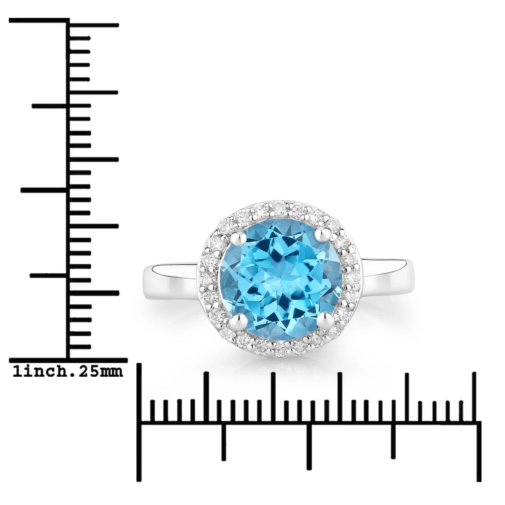 Natural Swiss Blue Topaz and Diamond Halo Ring
