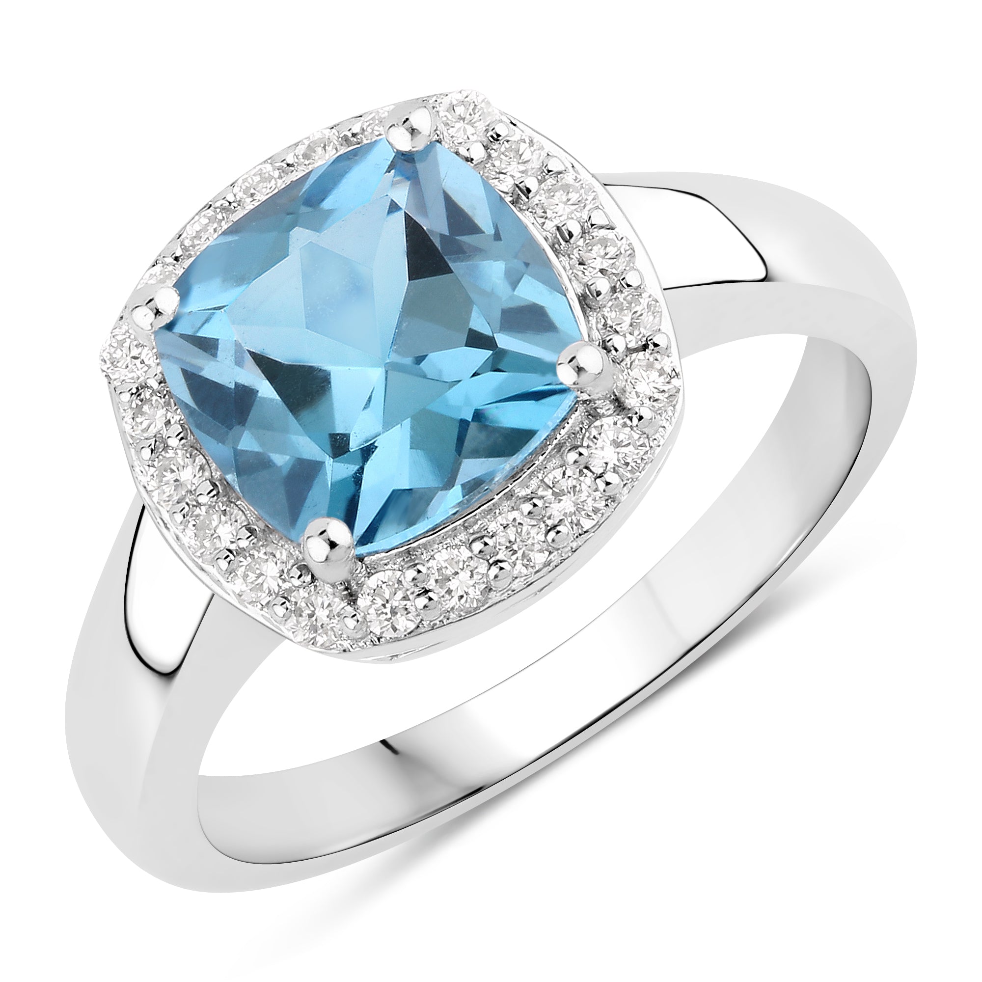 Natural London Blue Topaz and Diamond Cushion Cut Ring
