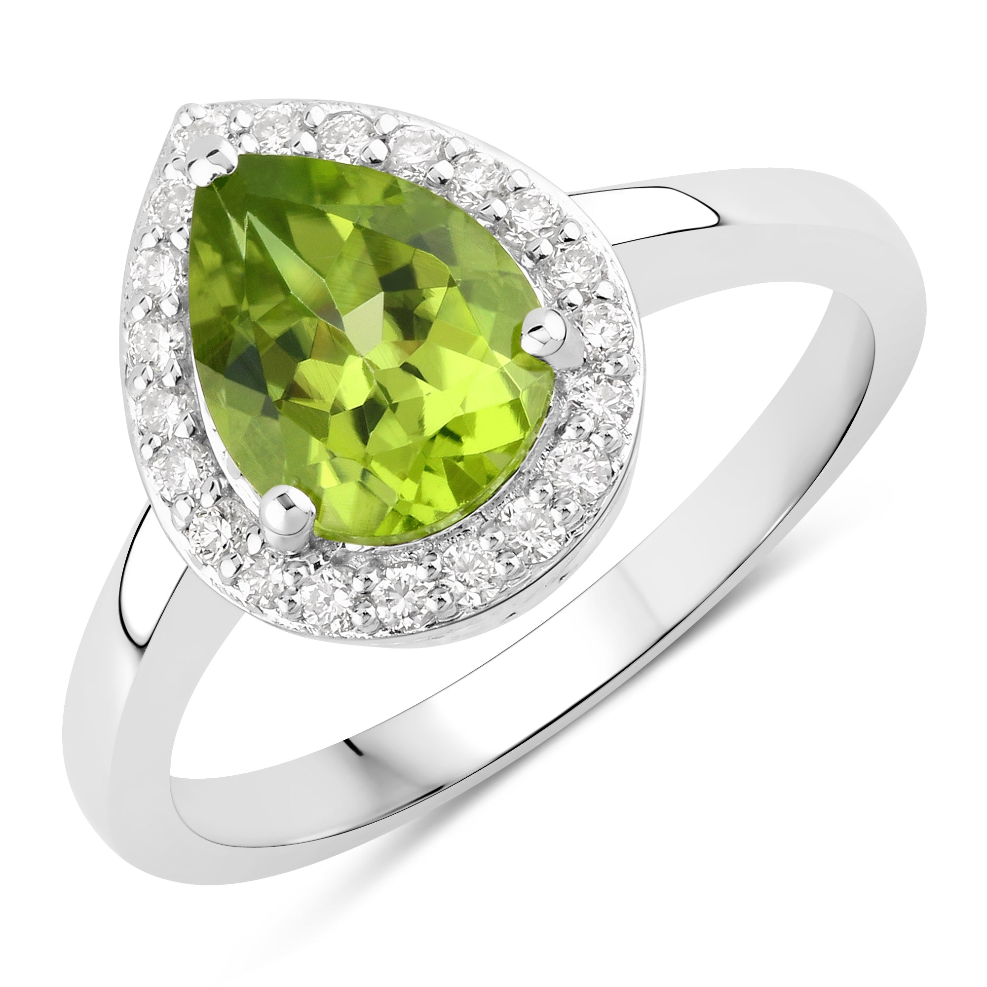 Natural Peridot and Lab Diamond Teardrop Ring