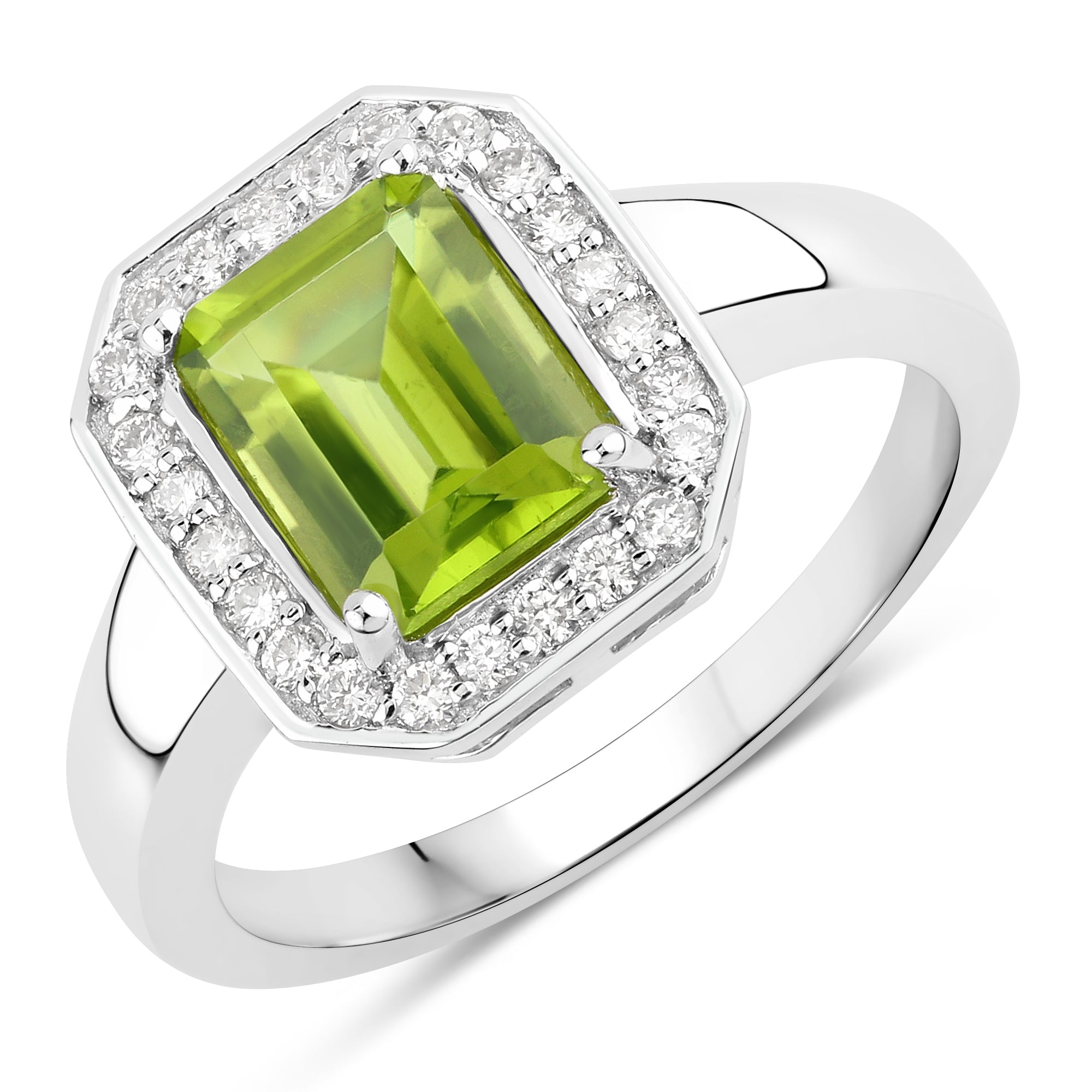 Natural Peridot Lab Diamond Halo Ring