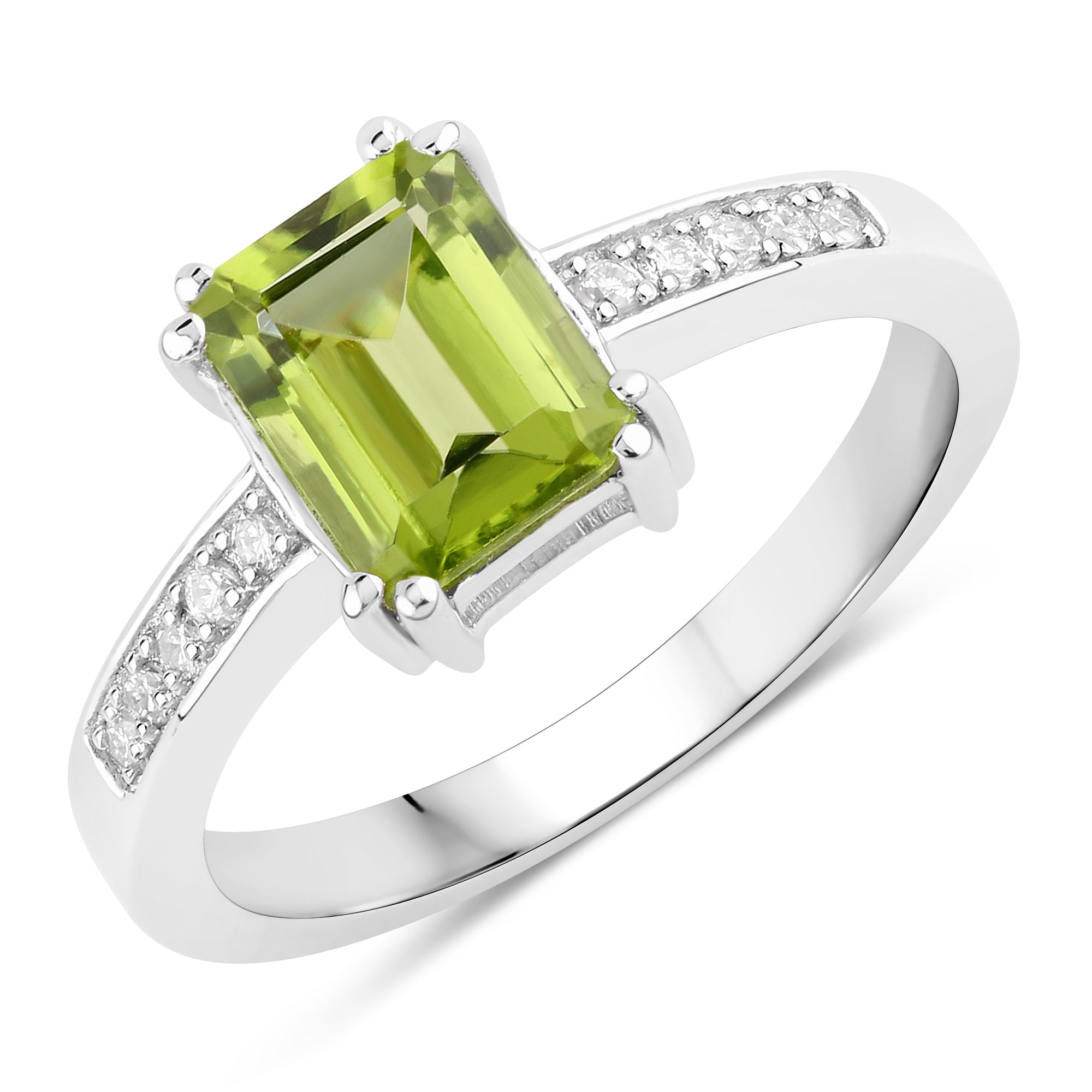 Natural Peridot and Lab Diamond Ring