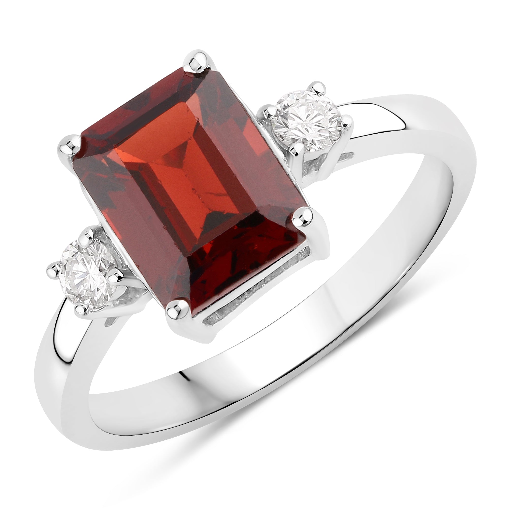 Natural Garnet Lab Diamond Three Stone Ring