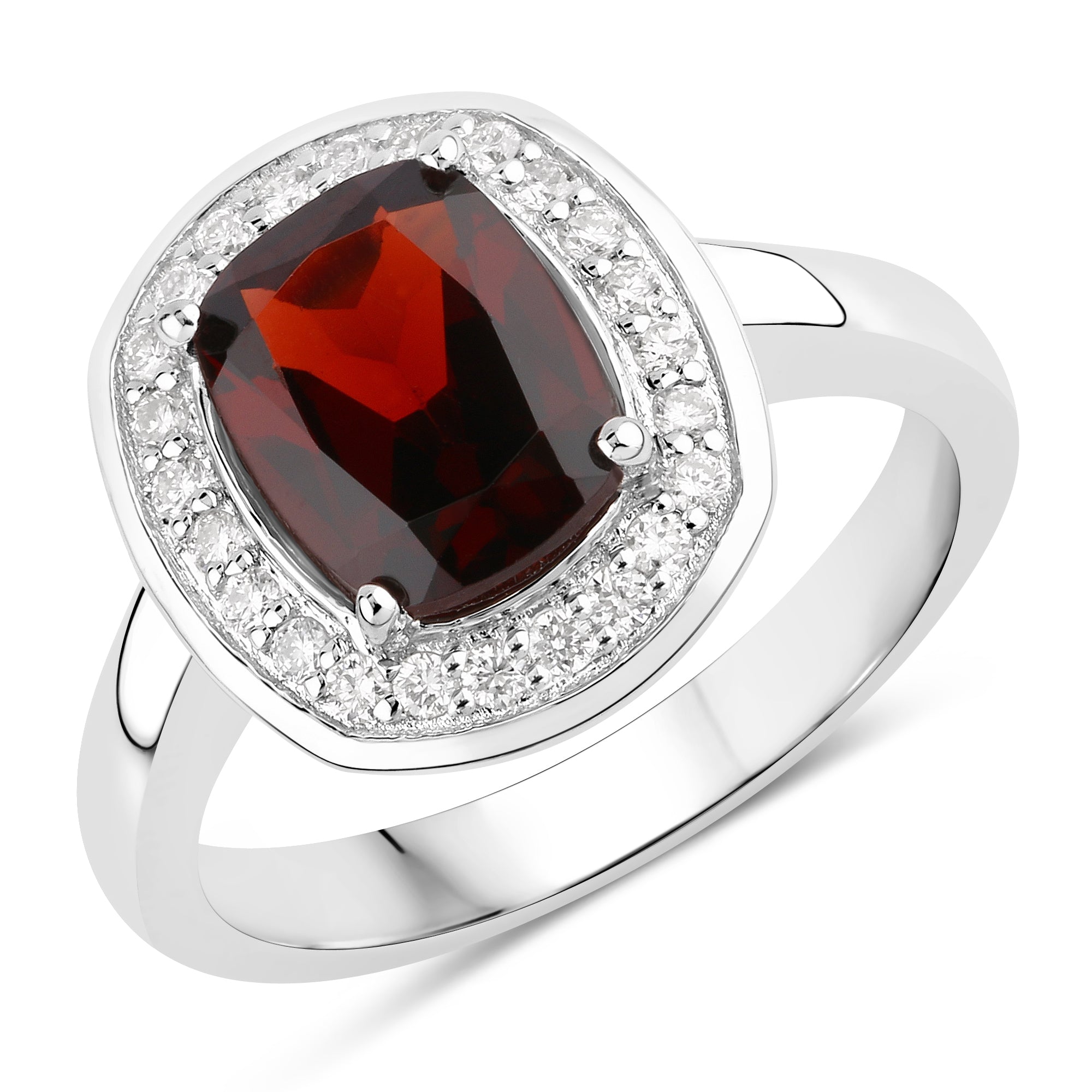 Natural Garnet Lab Diamond Cushion Cut Ring