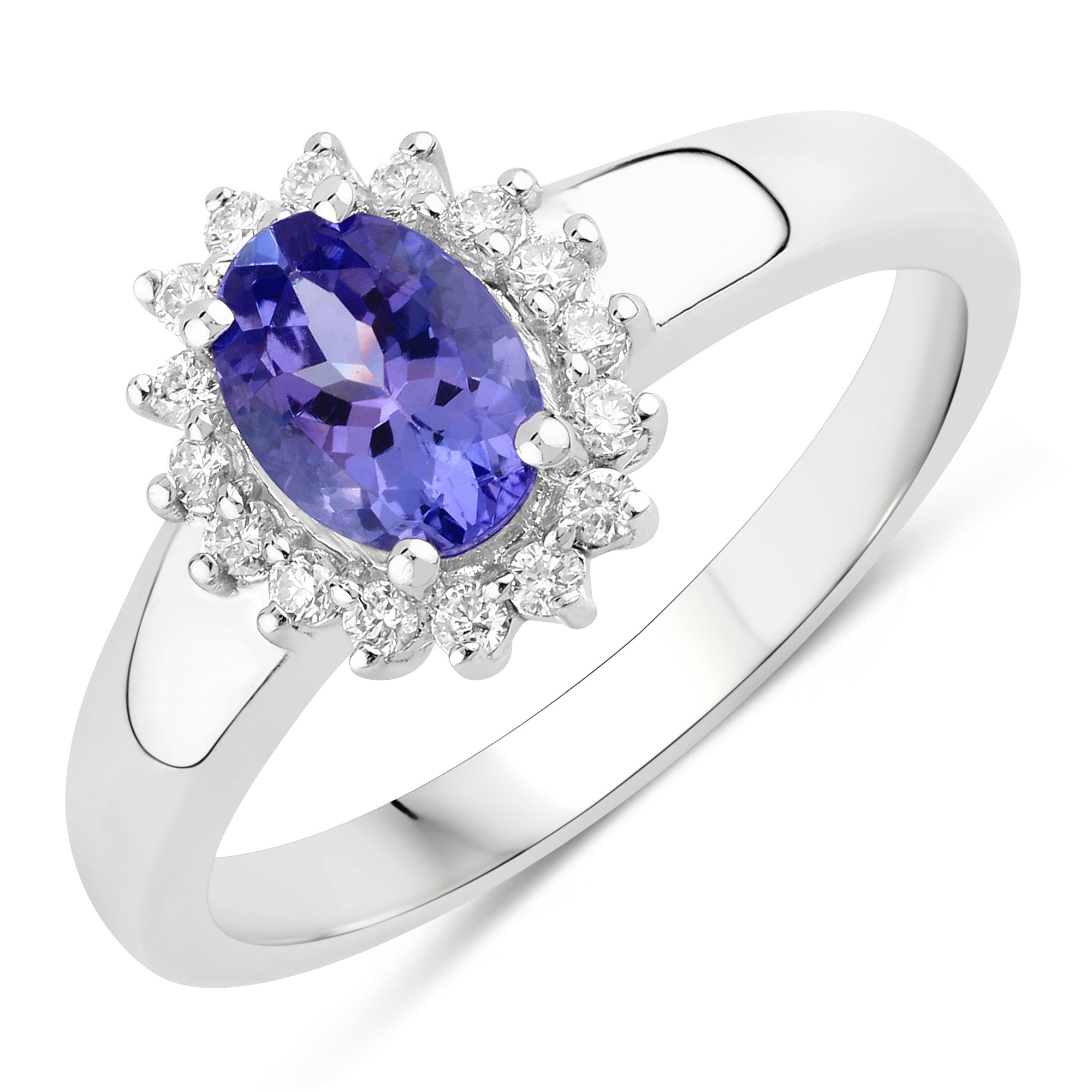 Natural Tanzanite and Lab Diamond Halo Ring