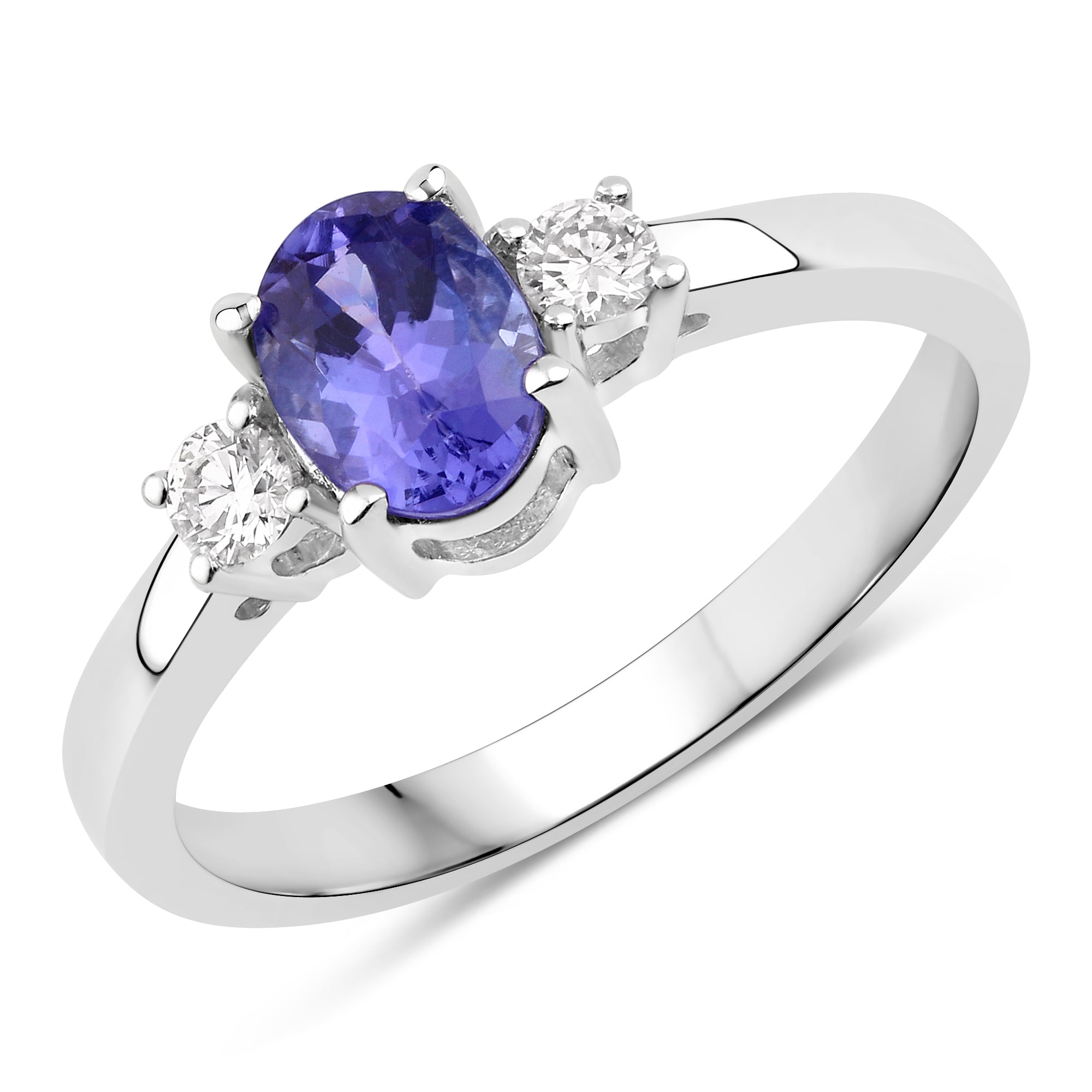 Natural Tanzanite Lab Diamond Three Stone Ring