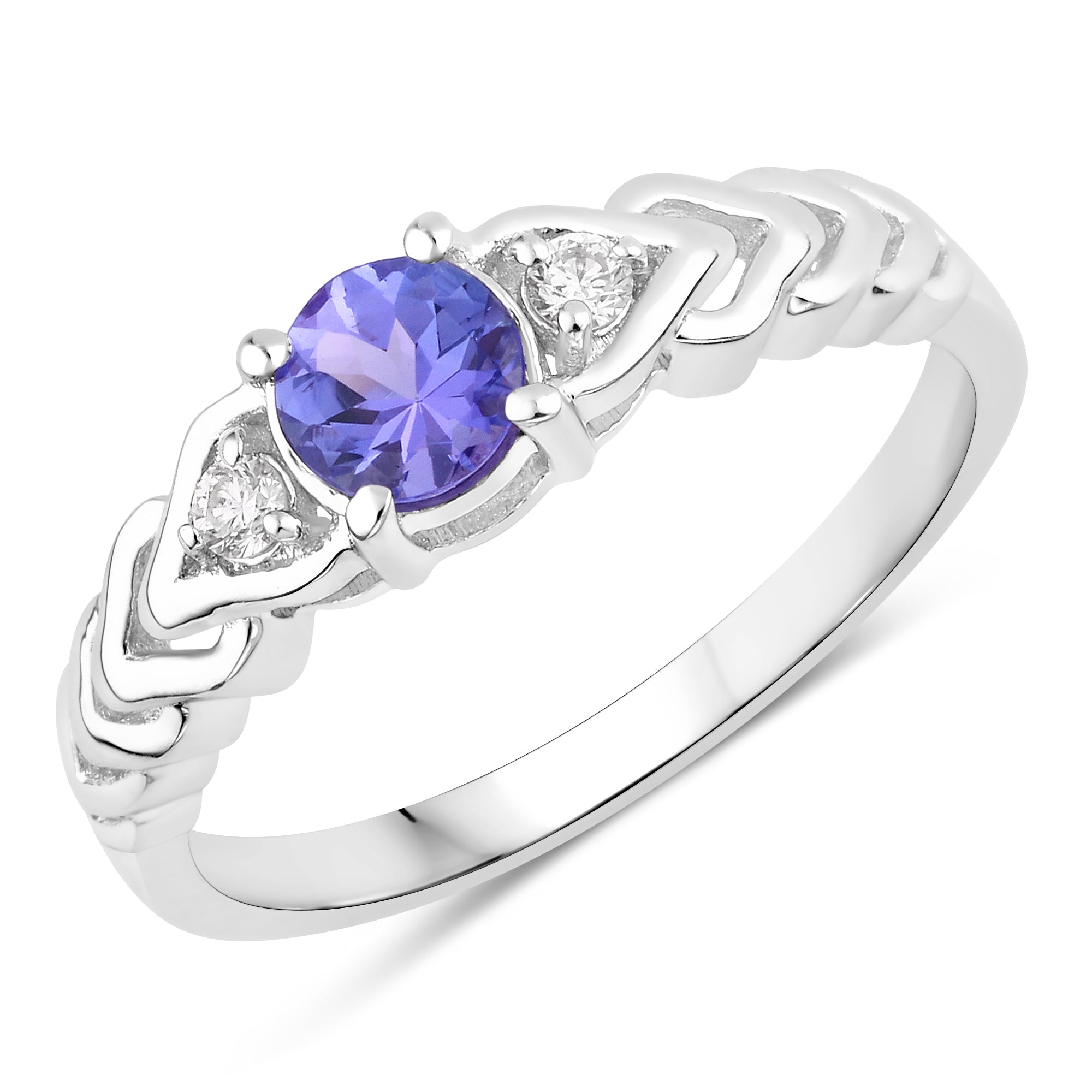 Natural Tanzanite and Lab Diamond Three Stone Ring