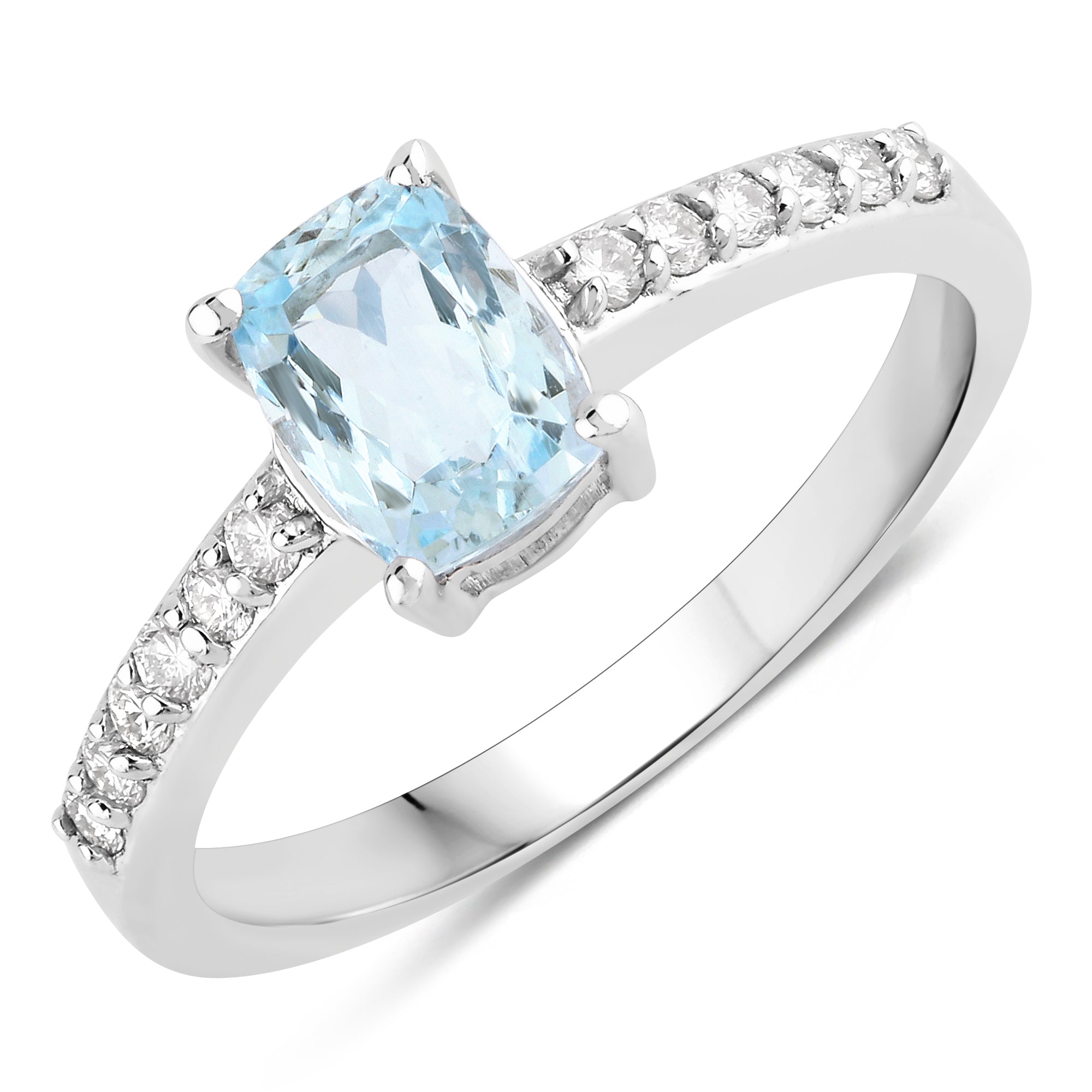 Natural Aquamarine Lab Diamond Cushion Cut Ring