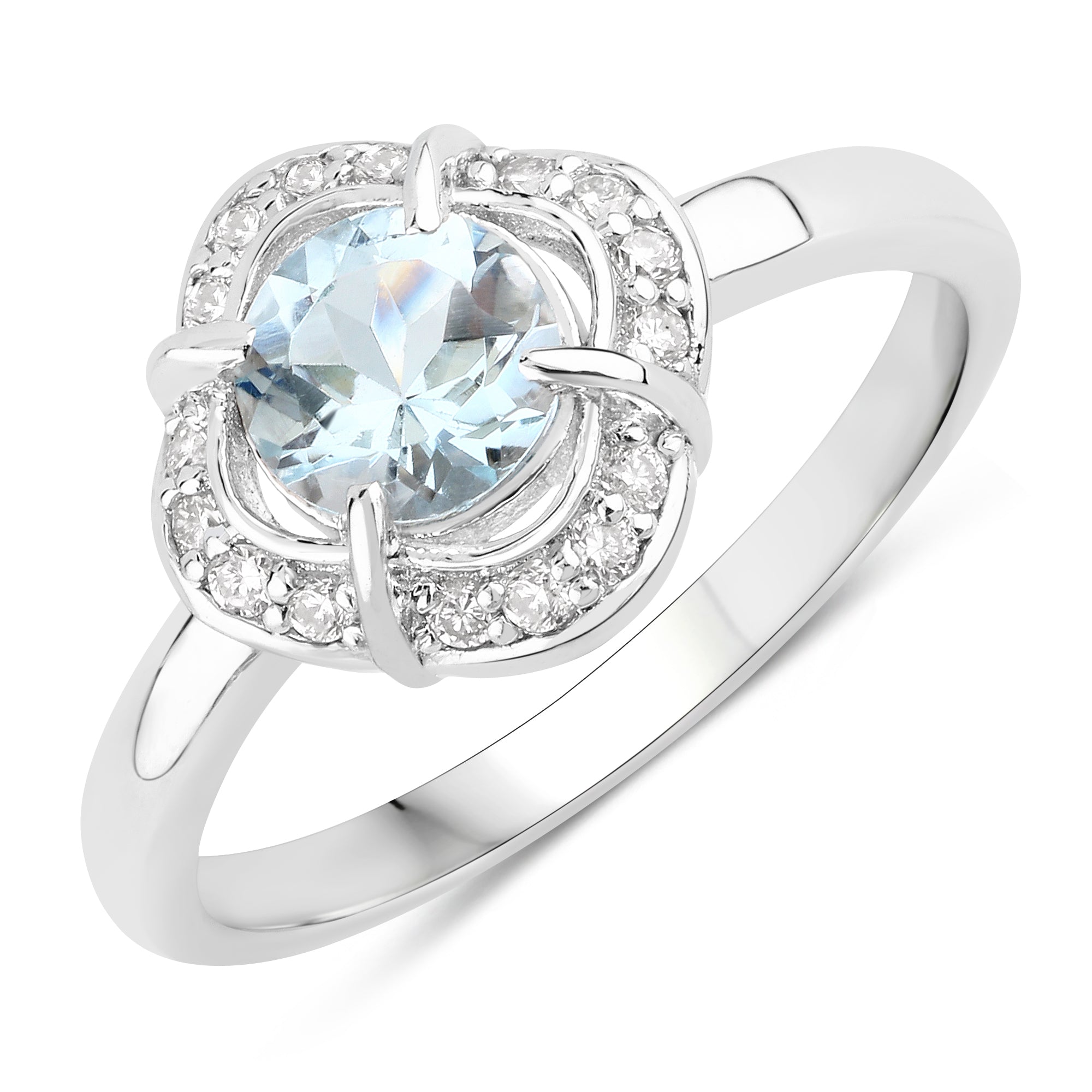 Natural Aquamarine Lab Diamond Halo Ring