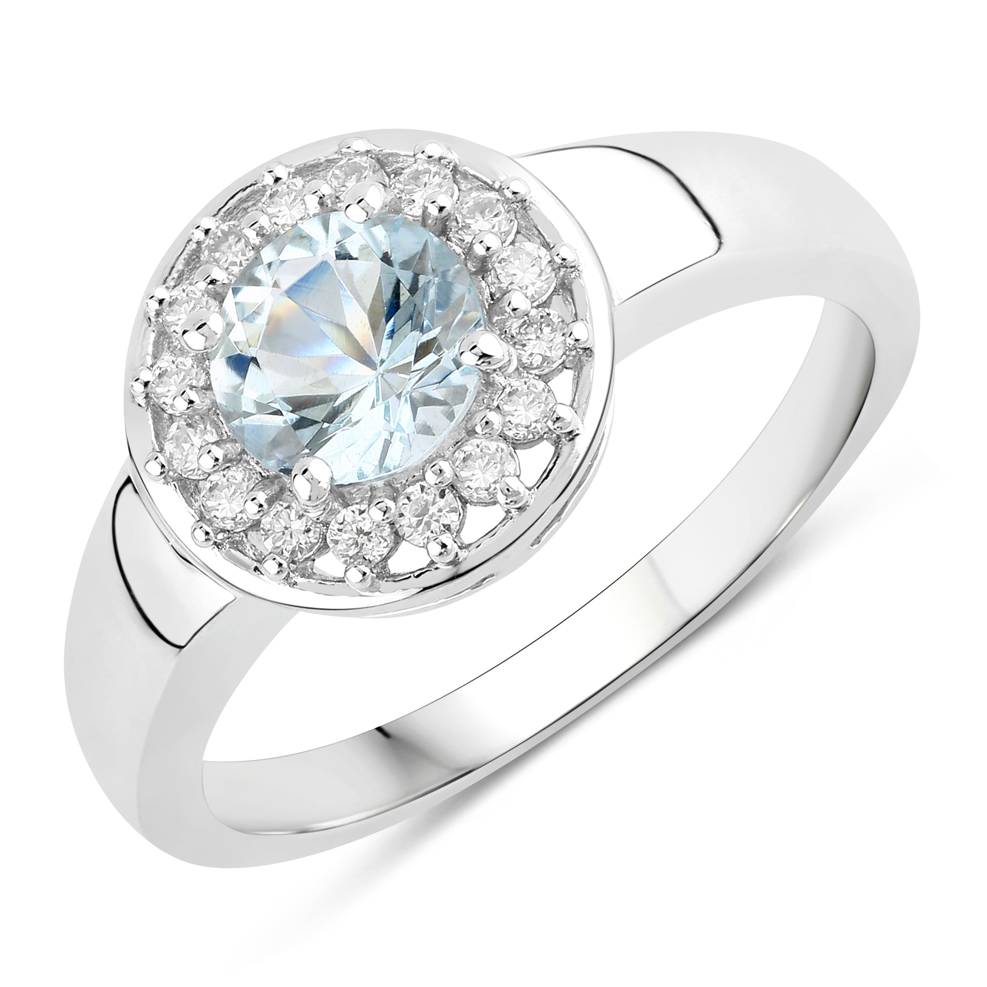 Natural Aquamarine and Lab Diamond Halo Ring