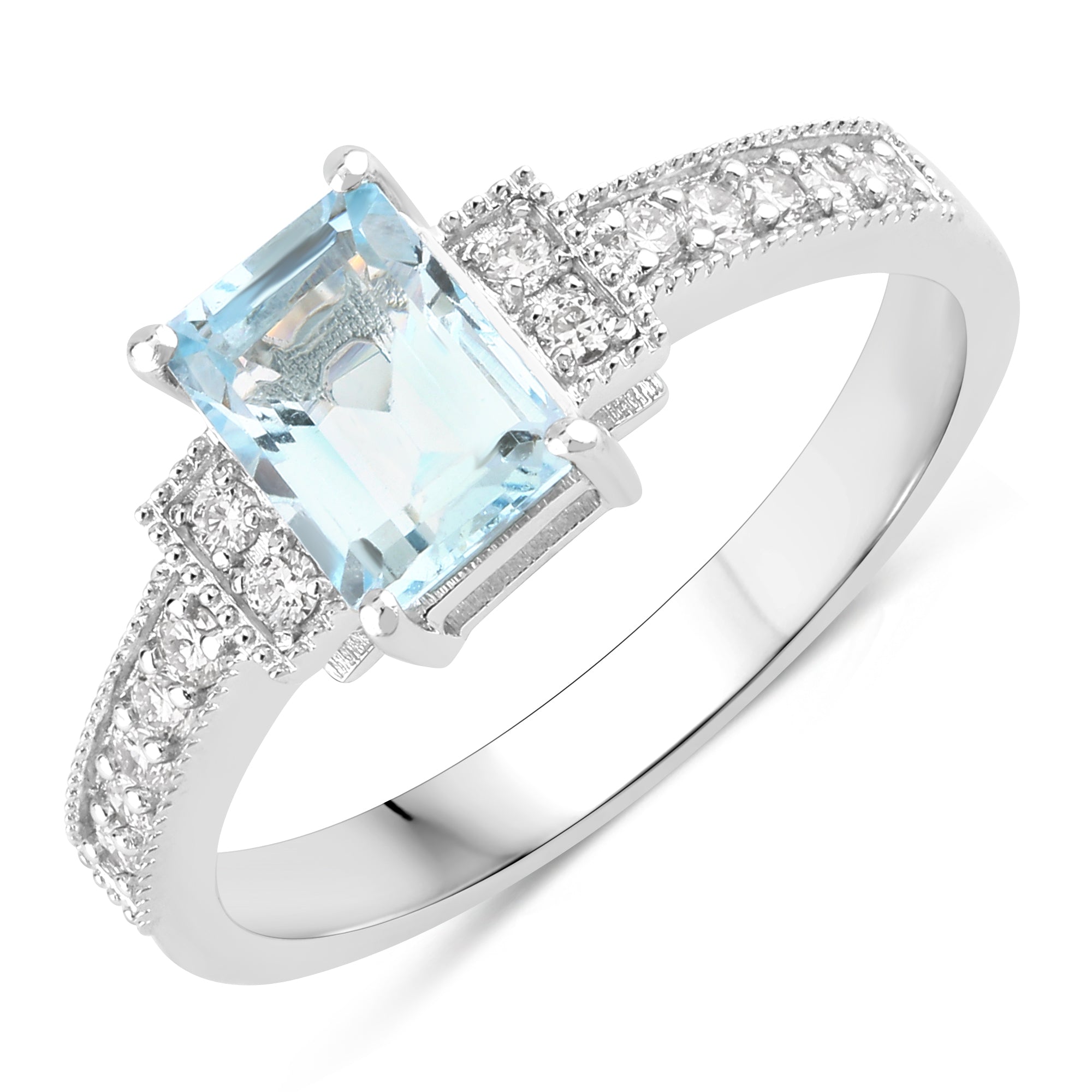 Natural Aquamarine and Lab Diamond Ring