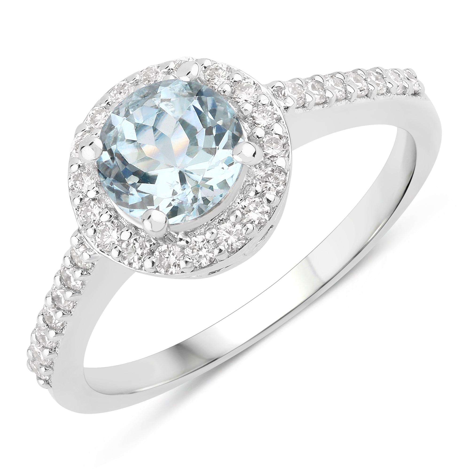 Natural Aquamarine and Diamond Halo Ring