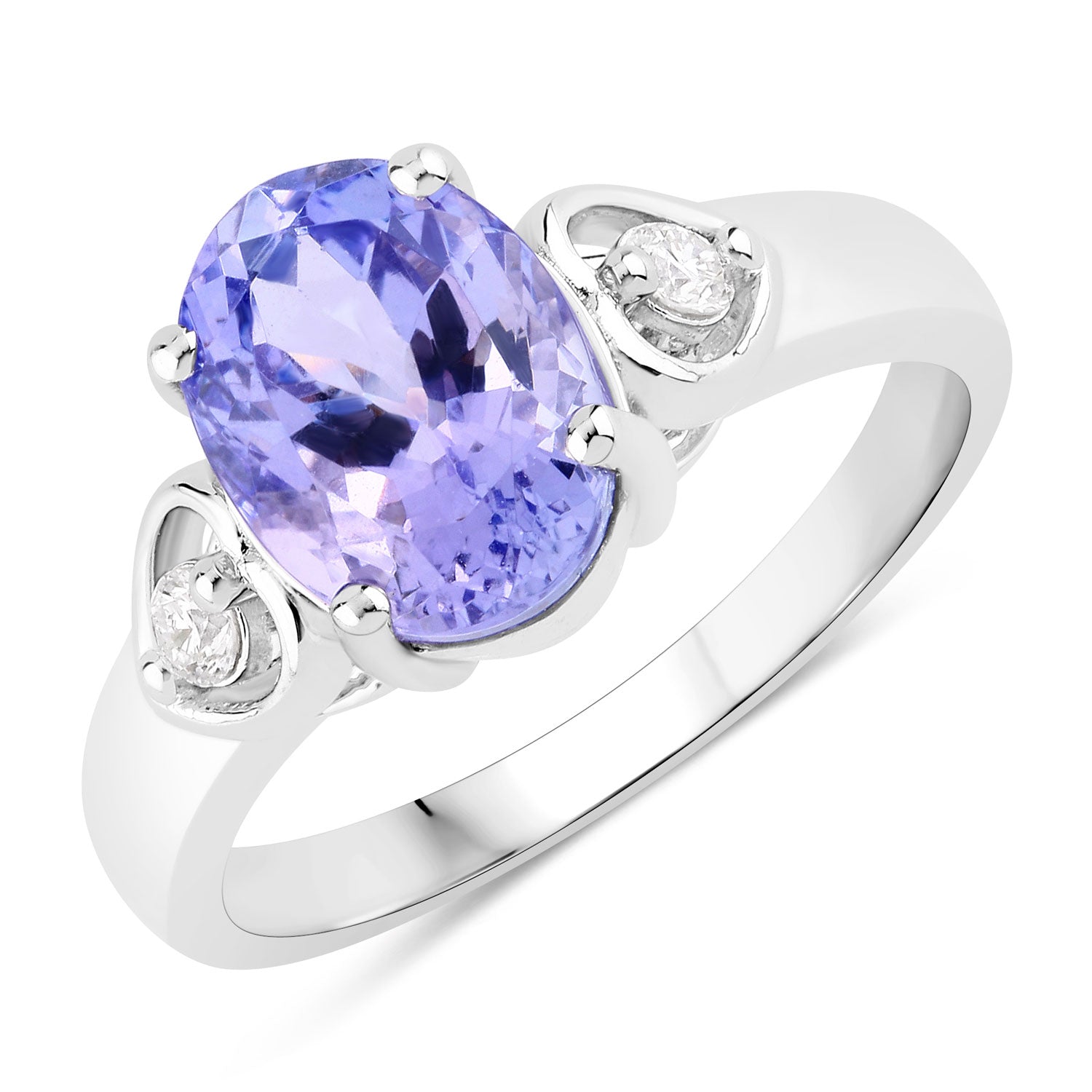 3.23 Cttw Oval Violet Tanzanite and Lab Diamond Rhodium over Silver 3-Stone Ring