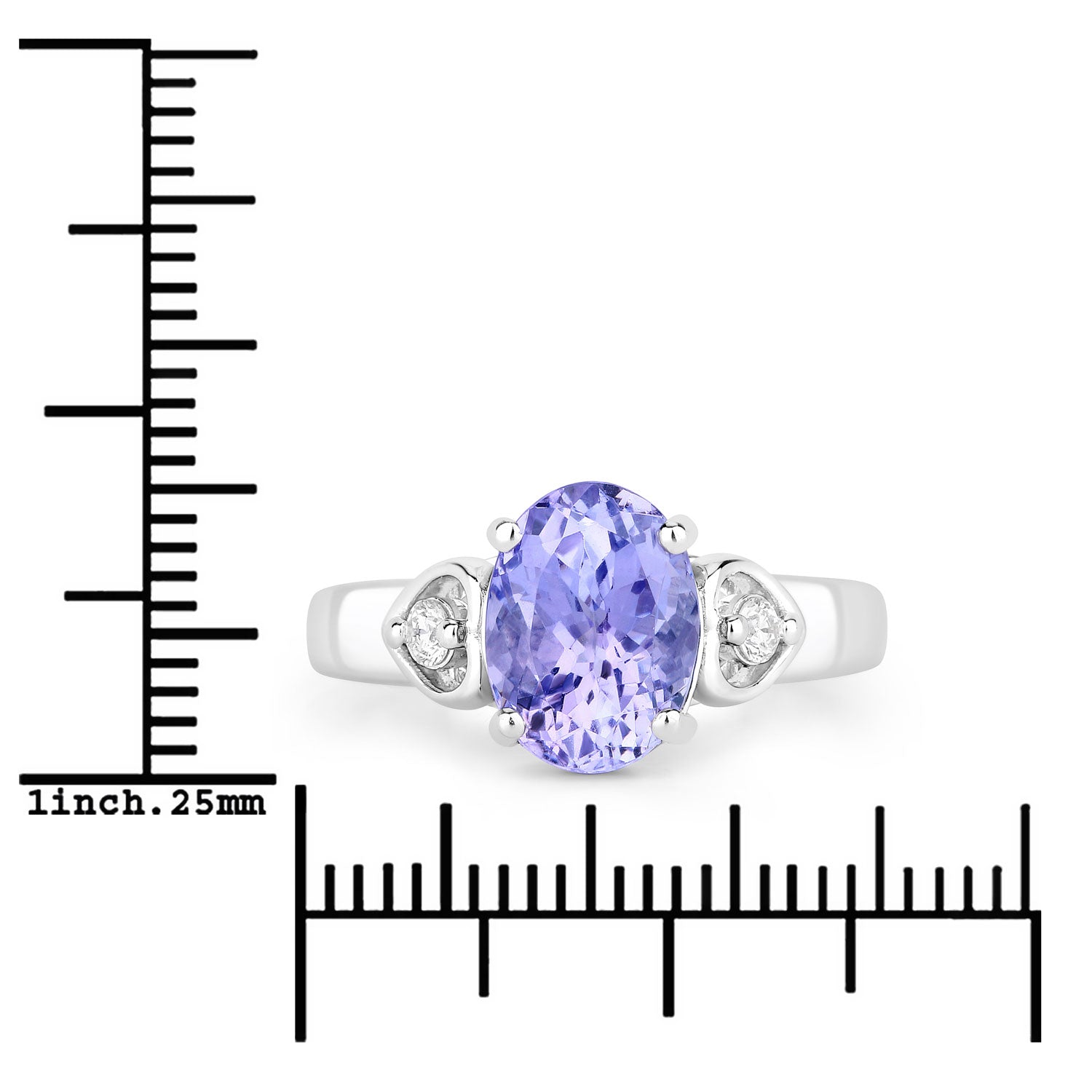 3.23 Cttw Oval Violet Tanzanite and Lab Diamond Rhodium over Silver 3-Stone Ring