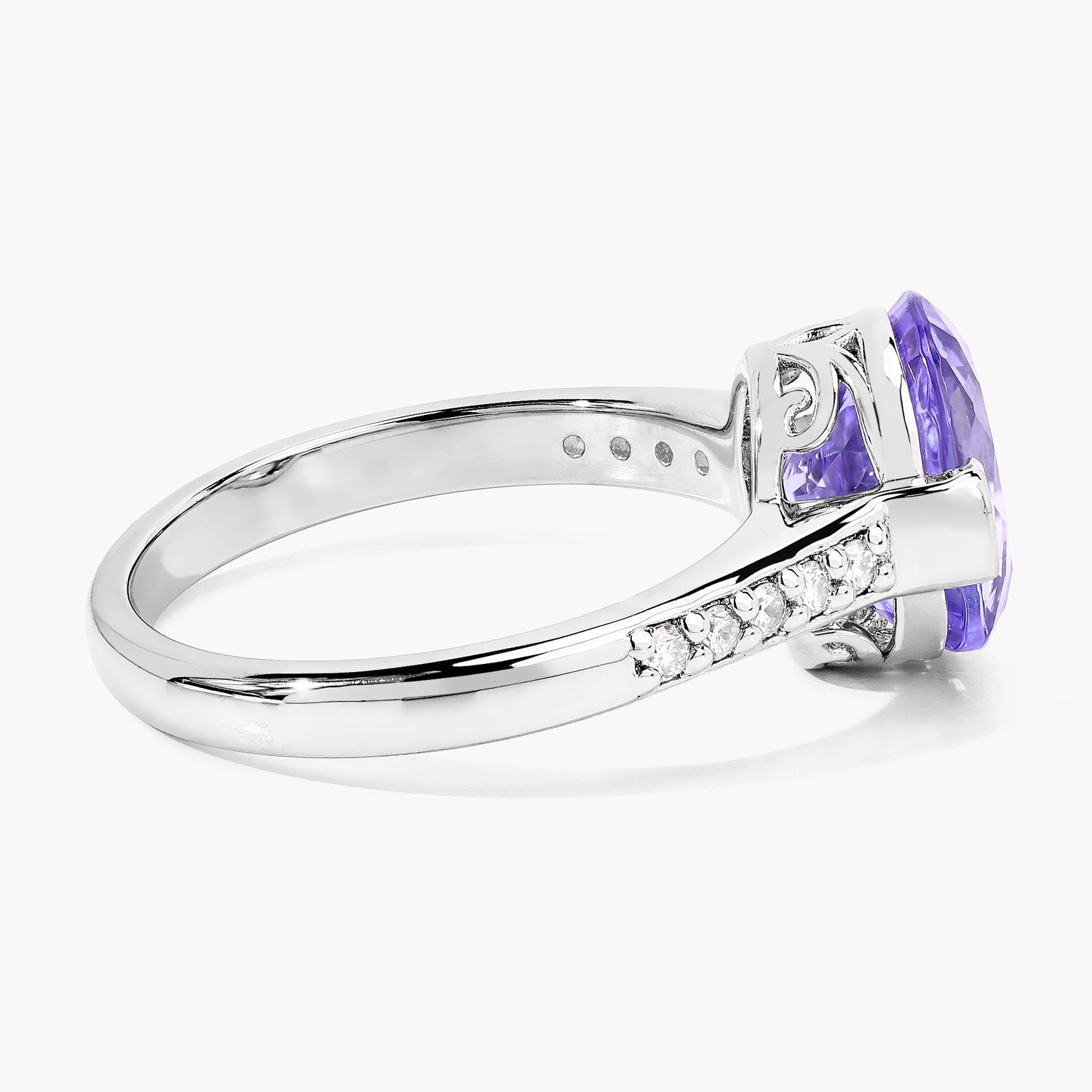3.57 Cttw Oval Violet Tanzanite and Lab Diamond Rhodium over Silver Bridge Ring