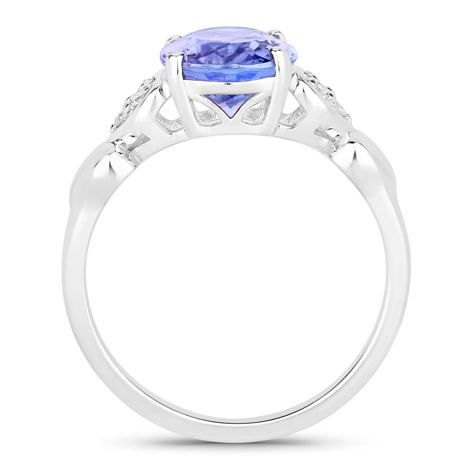 2.94 Cttw Oval Violet Tanzanite and Lab Diamond Rhodium over Silver Heart Shoulder Ring