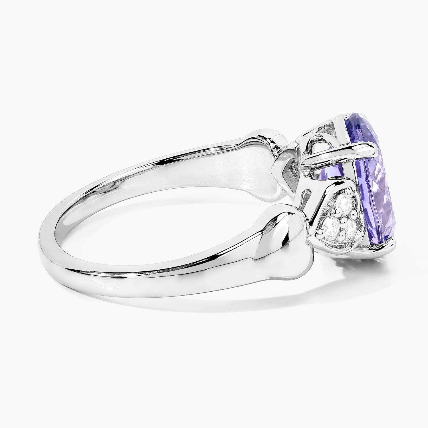 2.94 Cttw Oval Violet Tanzanite and Lab Diamond Rhodium over Silver Heart Shoulder Ring
