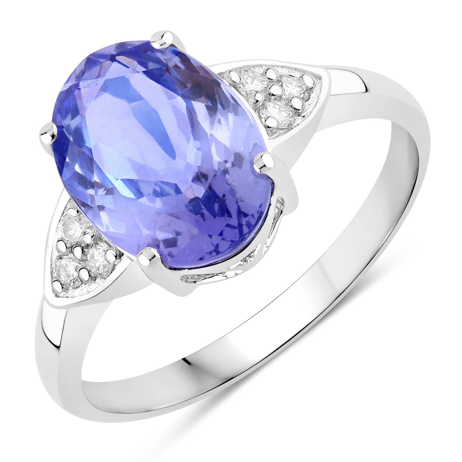 3.40 Cttw Oval Violet Tanzanite and Lab Diamond Rhodium over Silver Cocktail Ring