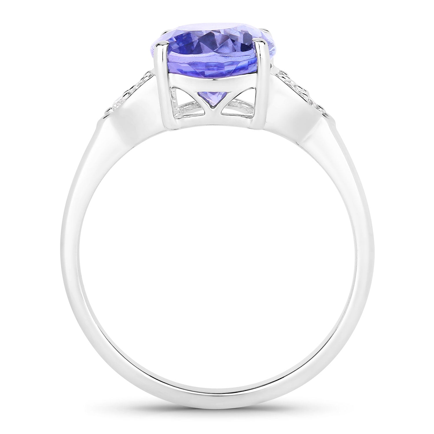3.40 Cttw Oval Violet Tanzanite and Lab Diamond Rhodium over Silver Cocktail Ring