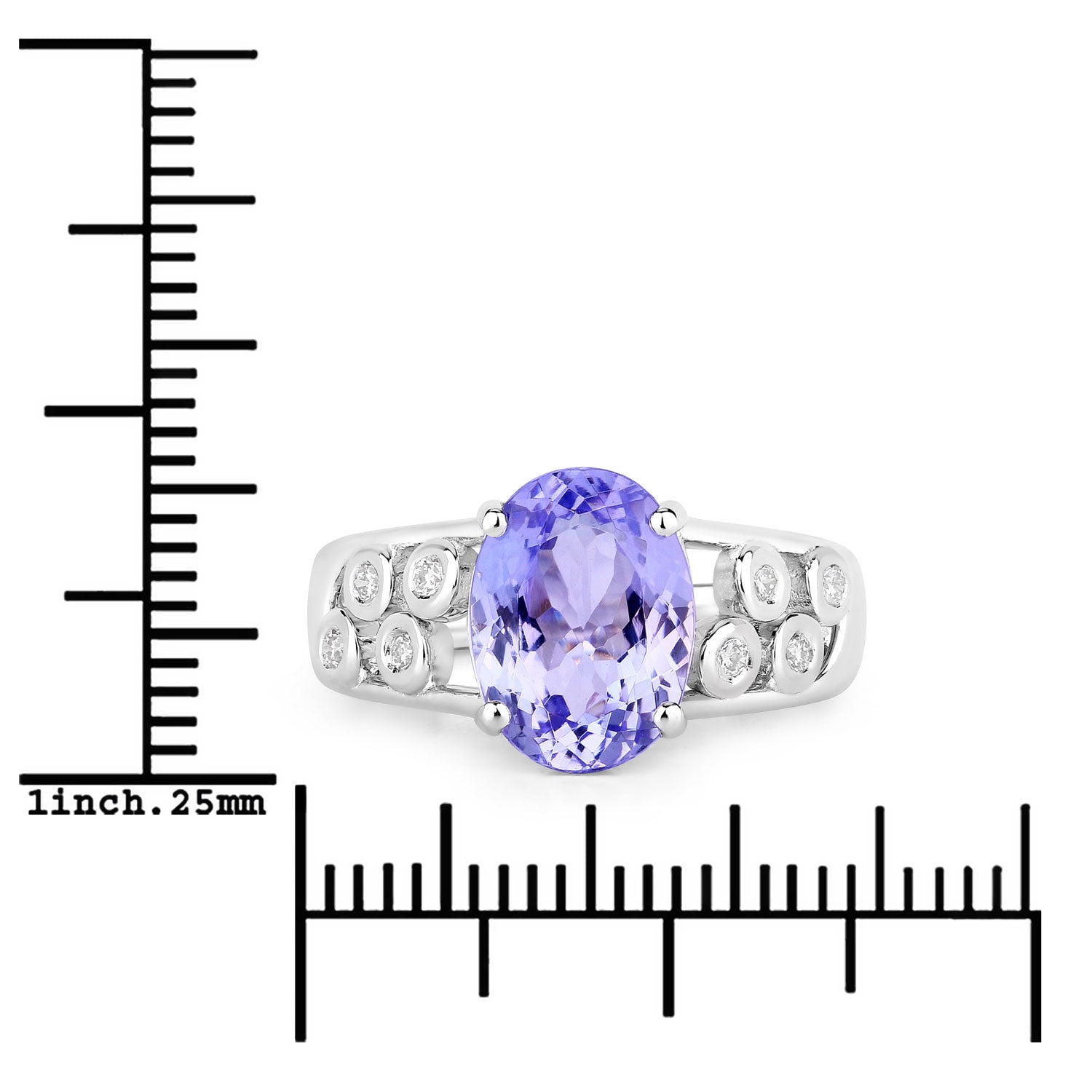 3.42 Cttw Oval Violet Tanzanite and Lab Diamond Rhodium over Silver Cocktail Ring