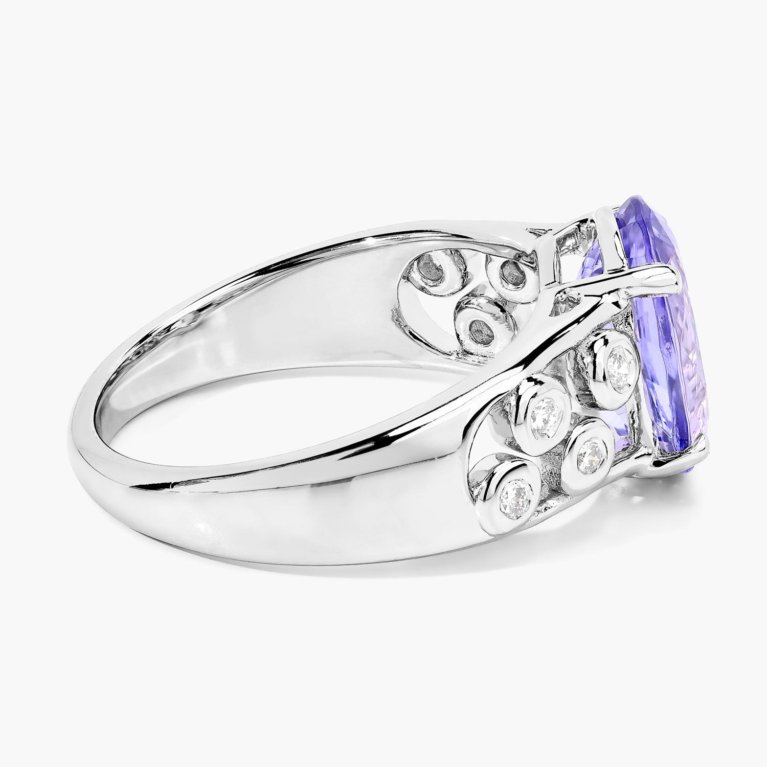 3.42 Cttw Oval Violet Tanzanite and Lab Diamond Rhodium over Silver Cocktail Ring