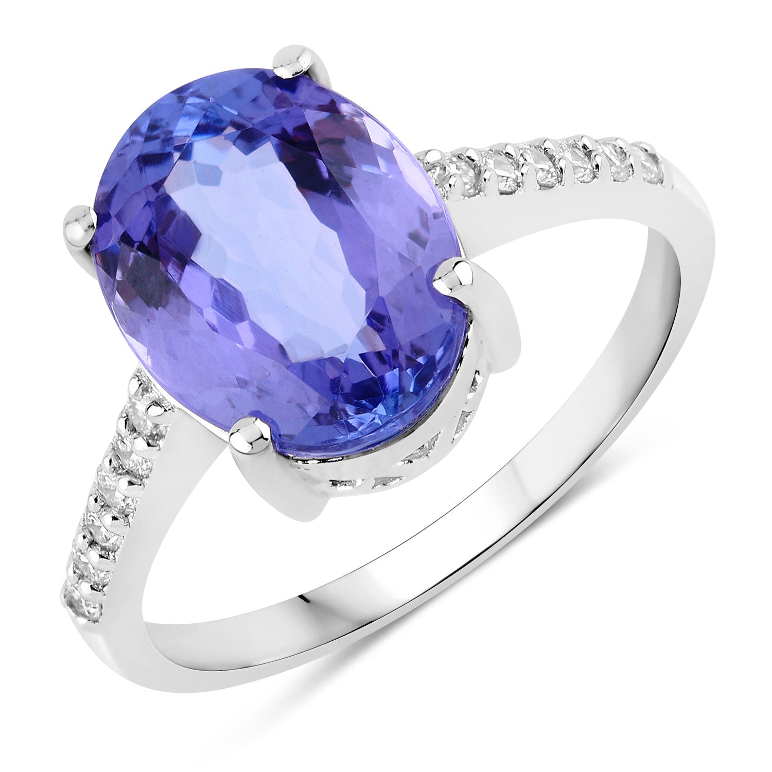 3.66 Cttw Oval Violet Tanzanite and Lab Grown Diamond Rhodium over Silver Bridge Ring