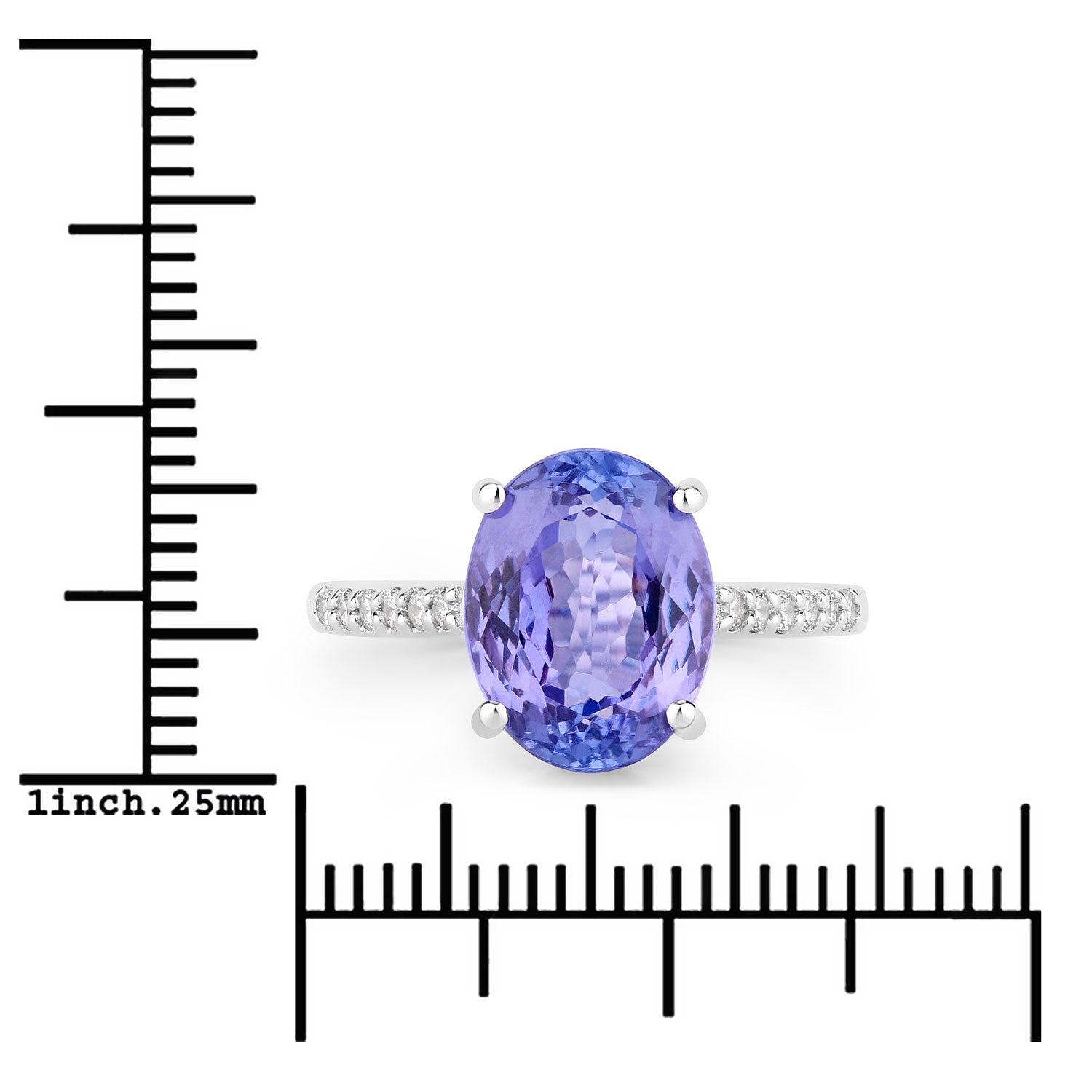 3.66 Cttw Oval Violet Tanzanite and Lab Grown Diamond Rhodium over Silver Bridge Ring