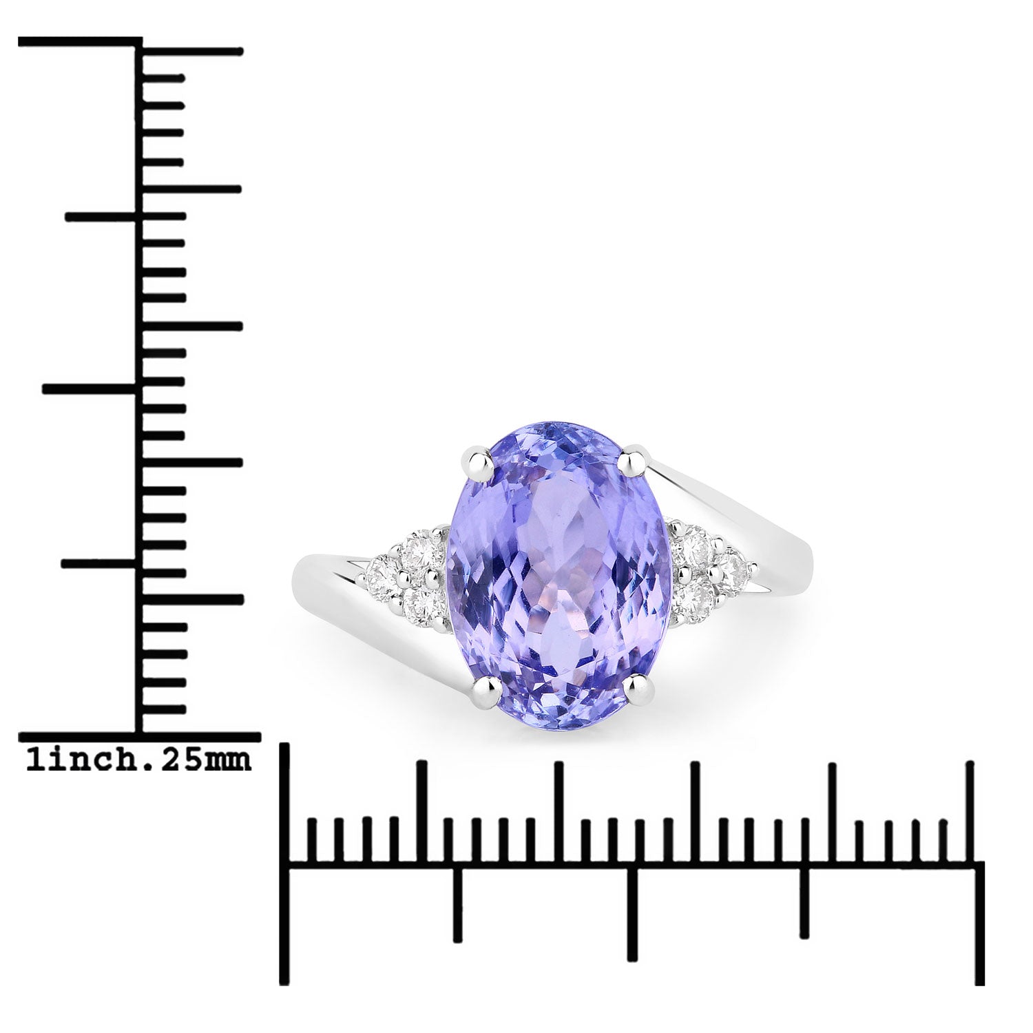 3.63 Cttw Oval Violet Tanzanite and Lab Grown Diamond Rhodium over Silver Bypass Ring