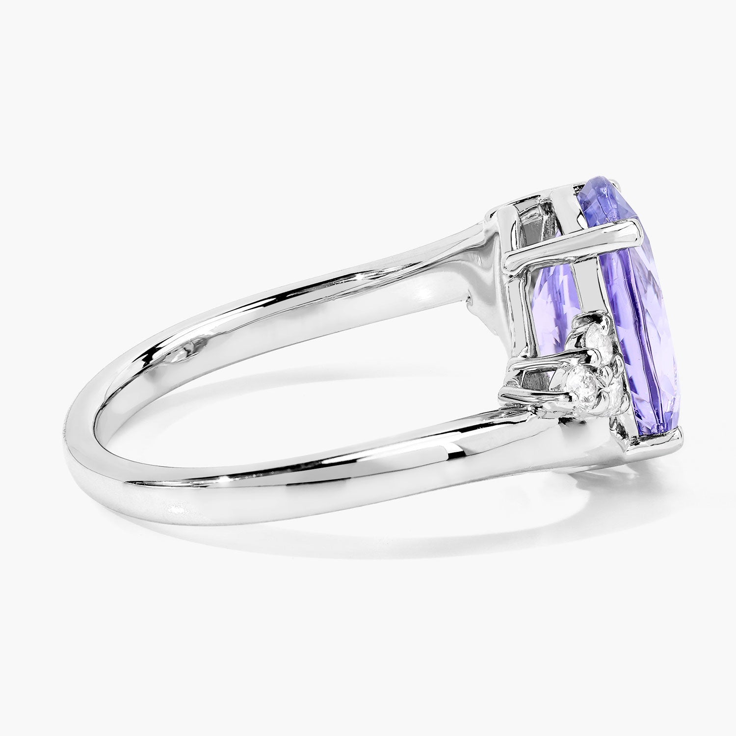 3.63 Cttw Oval Violet Tanzanite and Lab Grown Diamond Rhodium over Silver Bypass Ring