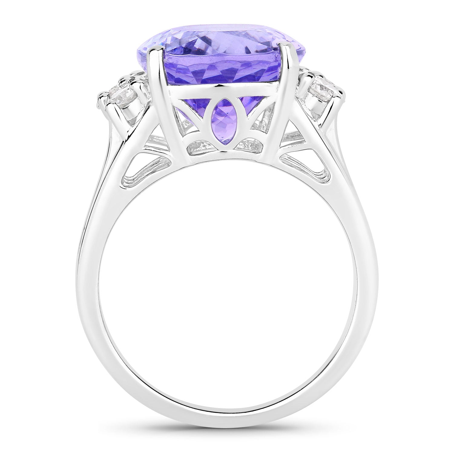 10.43 Cttw Oval Violet Tanzanite and Lab Diamond Rhodium over Silver Bridge Ring
