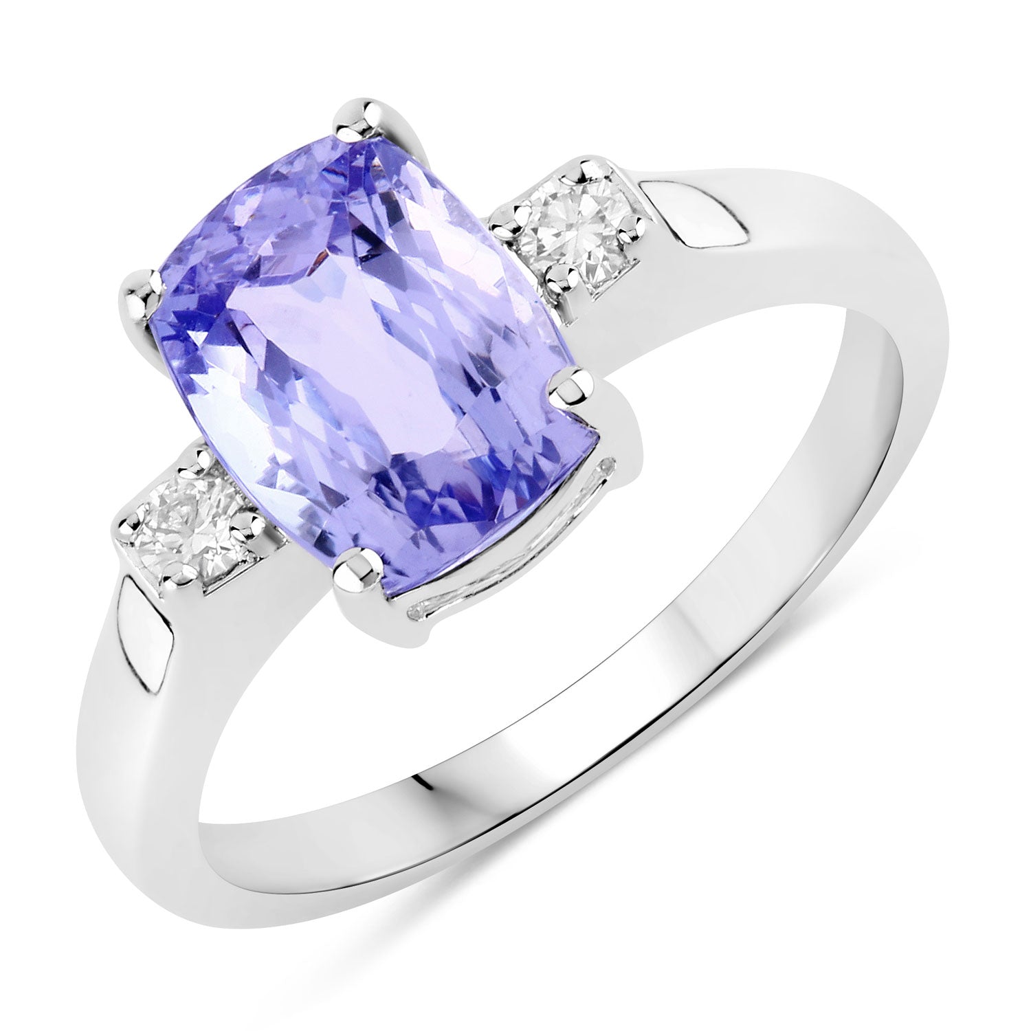 2.88 Cttw Cushion Violet Tanzanite and Lab Diamond Rhodium over Silver 3-Stone Ring
