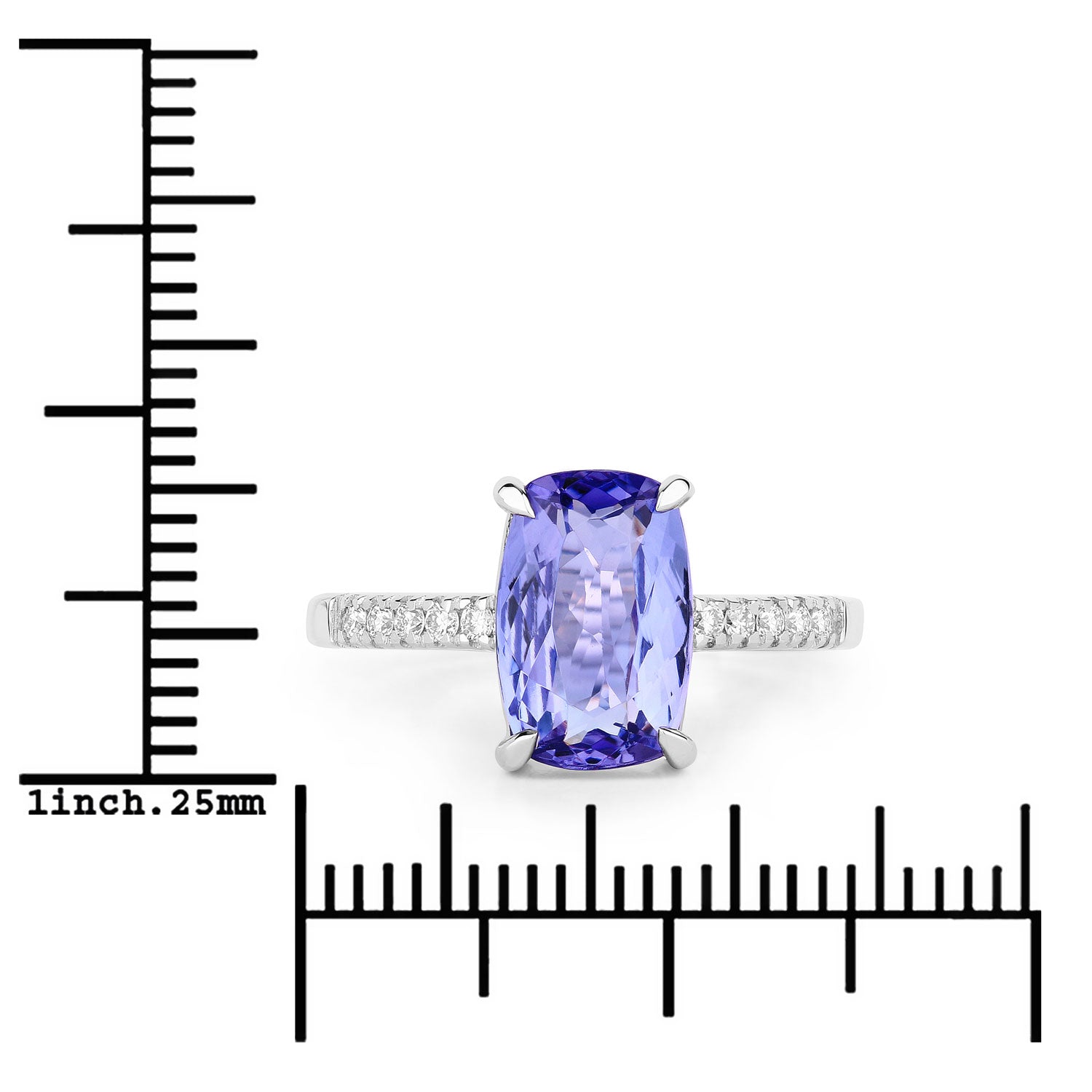 2.85 Cttw Cushion Violet Tanzanite and Lab Diamond Rhodium over Silver Bridge Ring
