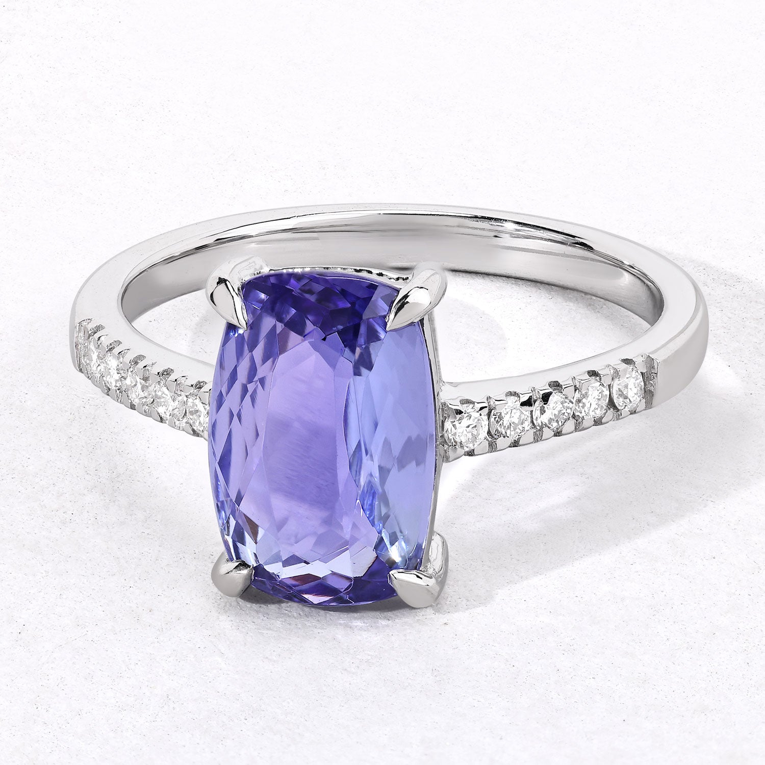 2.85 Cttw Cushion Violet Tanzanite and Lab Diamond Rhodium over Silver Bridge Ring