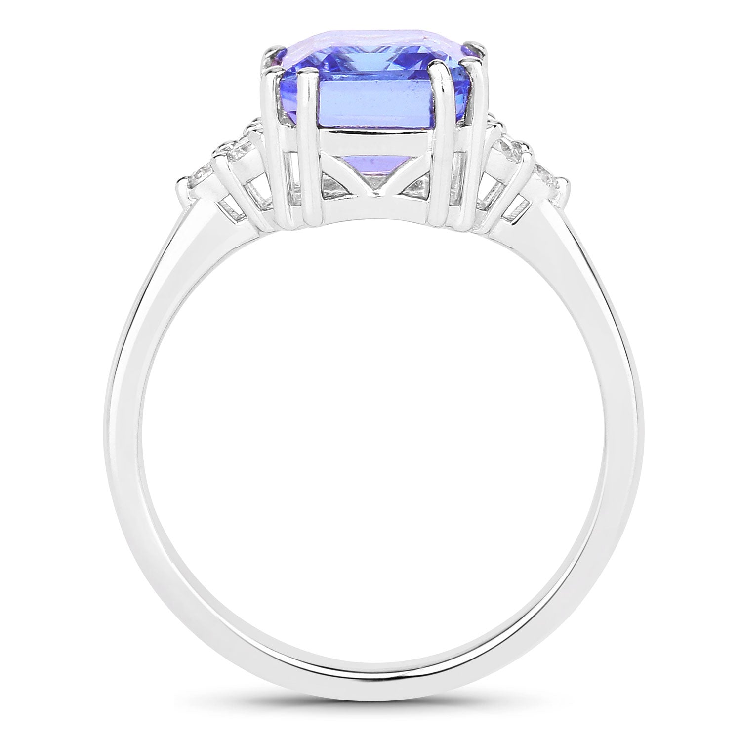 3.53 Cttw Octagon Violet Tanzanite and Lab Diamond Rhodium over Silver Side Cluster Cocktail Ring