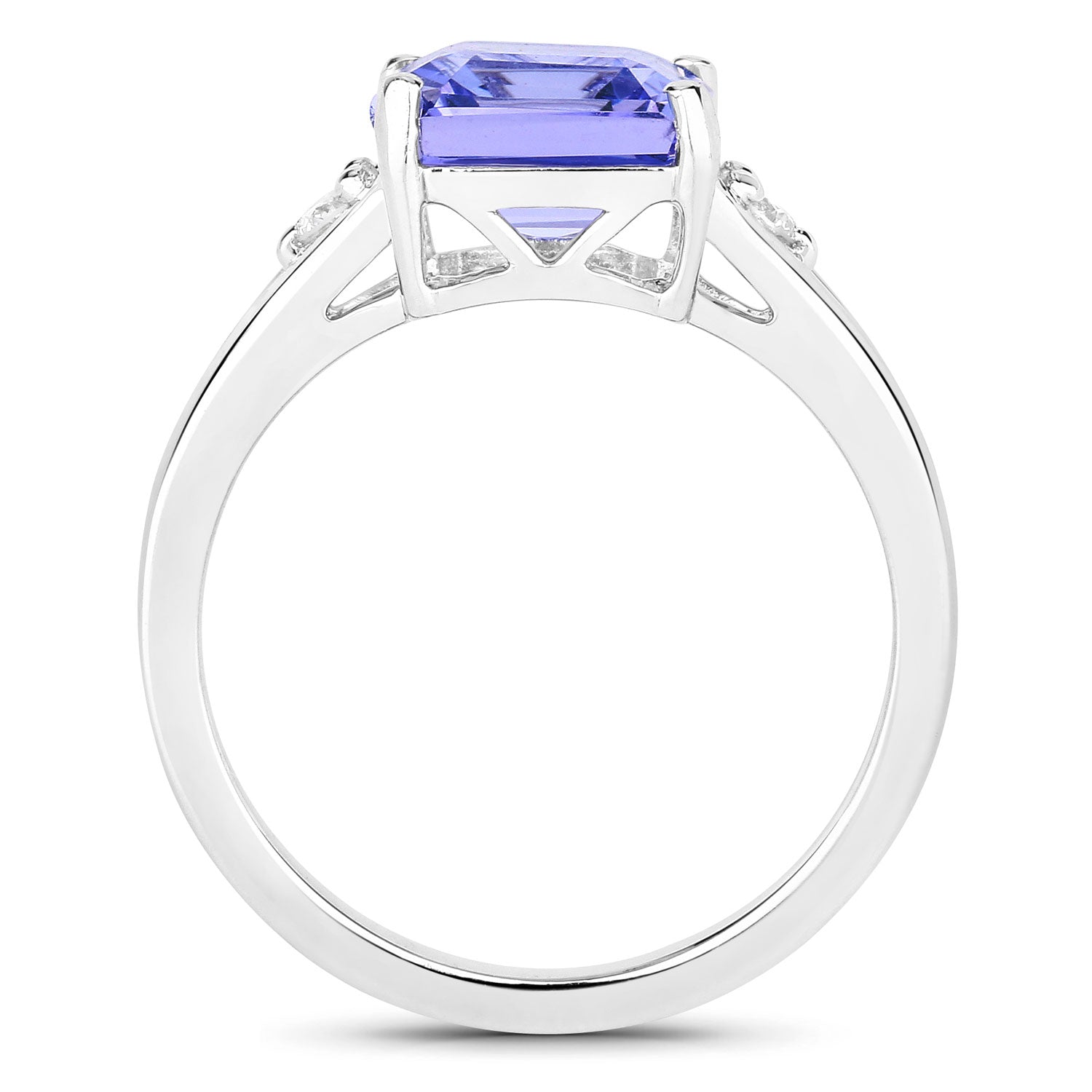 3.28 Cttw Octagon Violet Tanzanite and Lab Diamond Rhodium over Silver 3-Stone Ring
