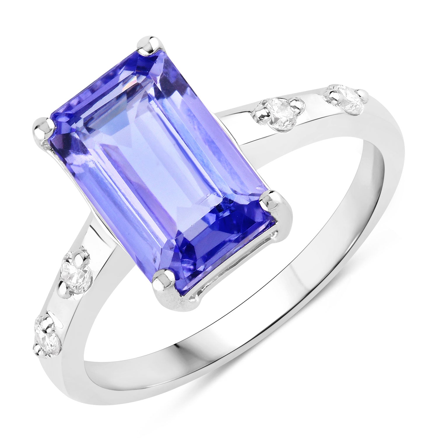 3.33 Cttw Octagon Violet Tanzanite and Lab Diamond Rhodium over Silver 5-Stone Ring