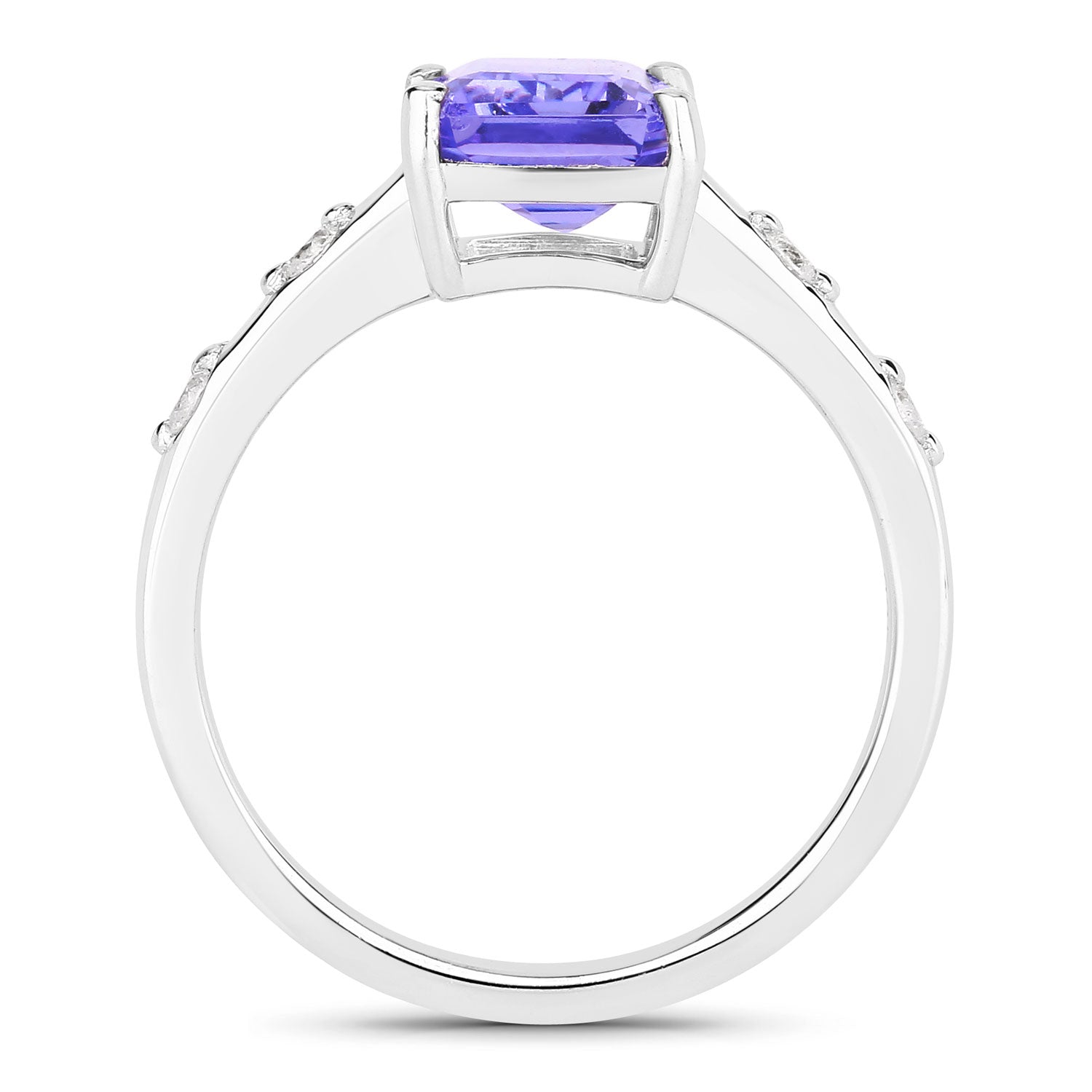 3.33 Cttw Octagon Violet Tanzanite and Lab Diamond Rhodium over Silver 5-Stone Ring