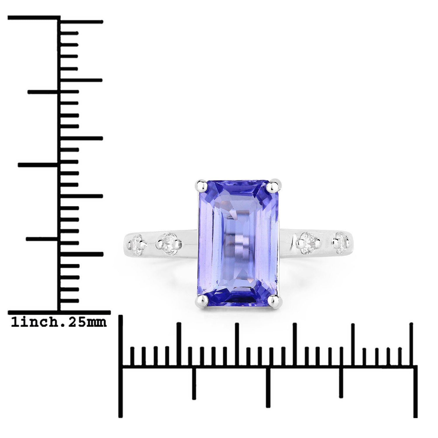 3.33 Cttw Octagon Violet Tanzanite and Lab Diamond Rhodium over Silver 5-Stone Ring