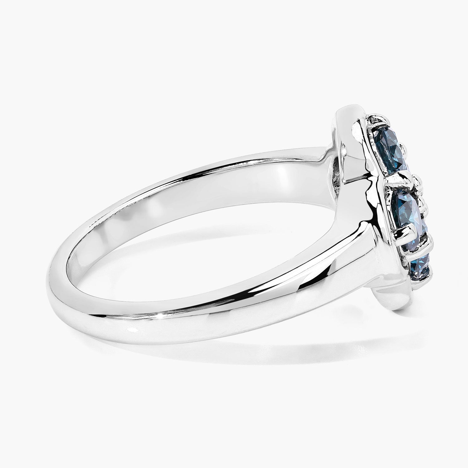 0.76 Cttw Round Teal Blue Diamond Rhodium Plated Silver Clover Cluster Ring