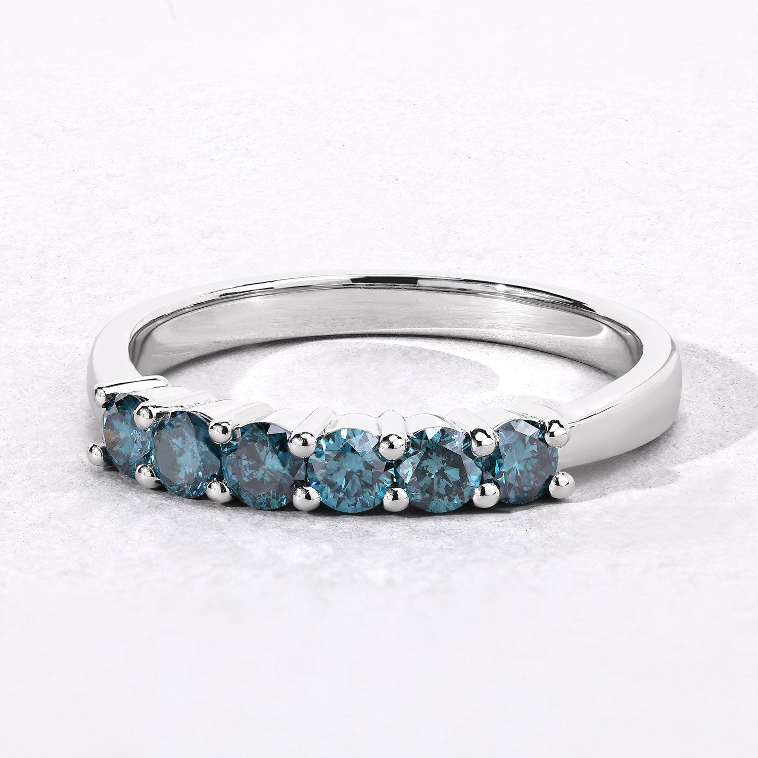 0.50 Cttw Round Teal Blue Diamond Rhodium Plated Silver 7-Stone Ring