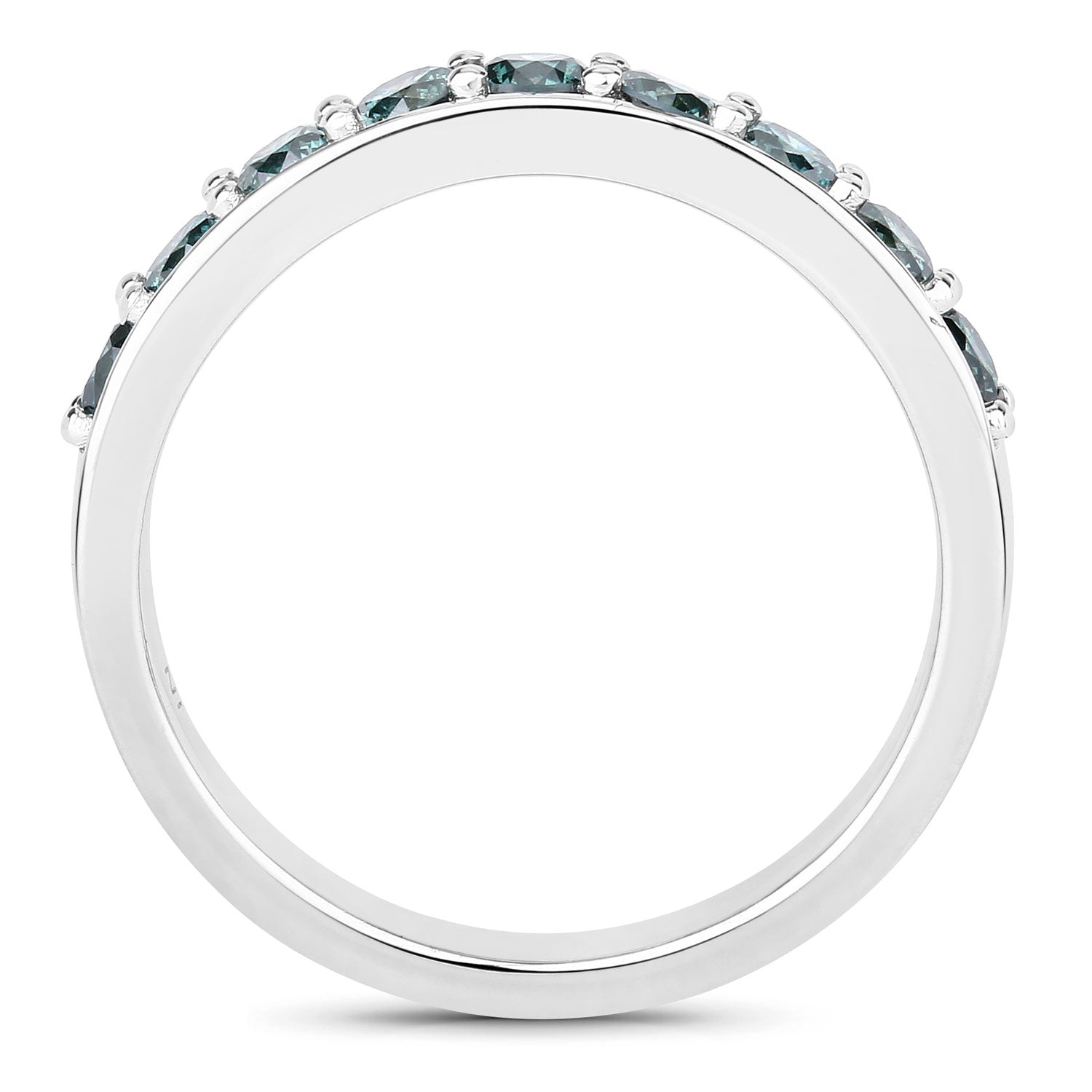 0.76 Cttw Round Teal Blue Diamond Rhodium Plated Silver Half Eternity Band Ring