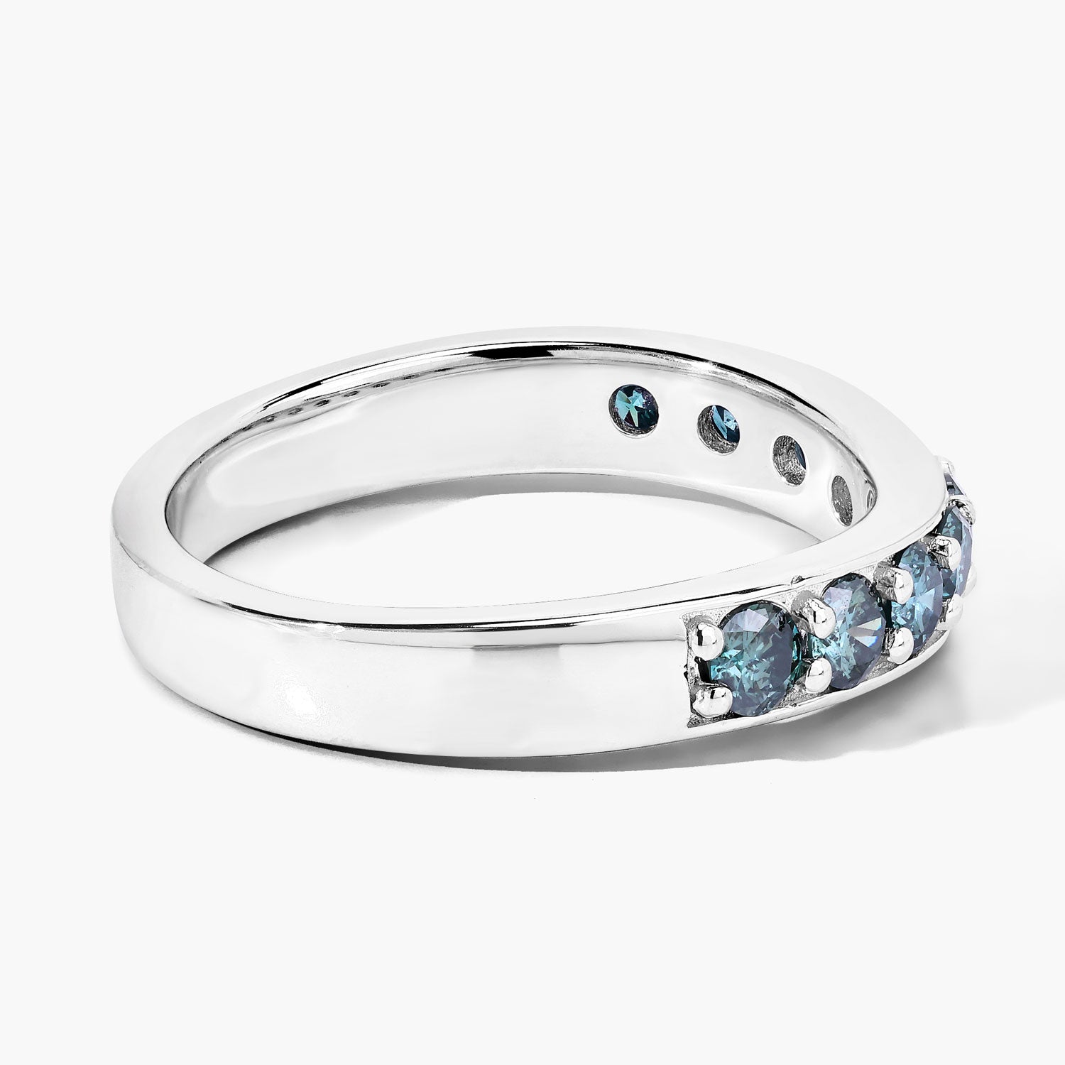 0.76 Cttw Round Teal Blue Diamond Rhodium Plated Silver Half Eternity Band Ring