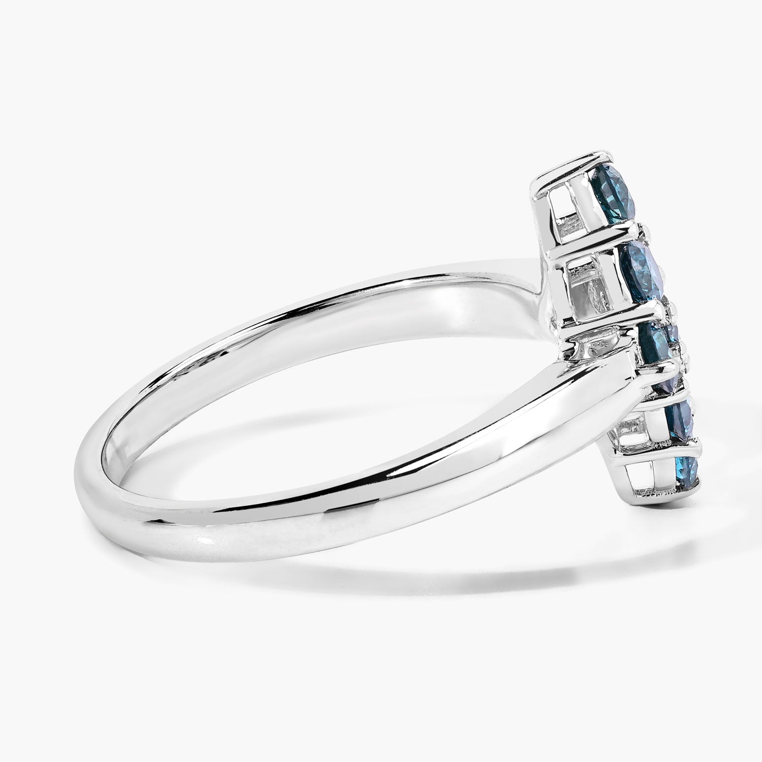 0.76 Cttw Round Teal Blue Diamond Rhodium Plated Silver Rhombus Cluster Ring