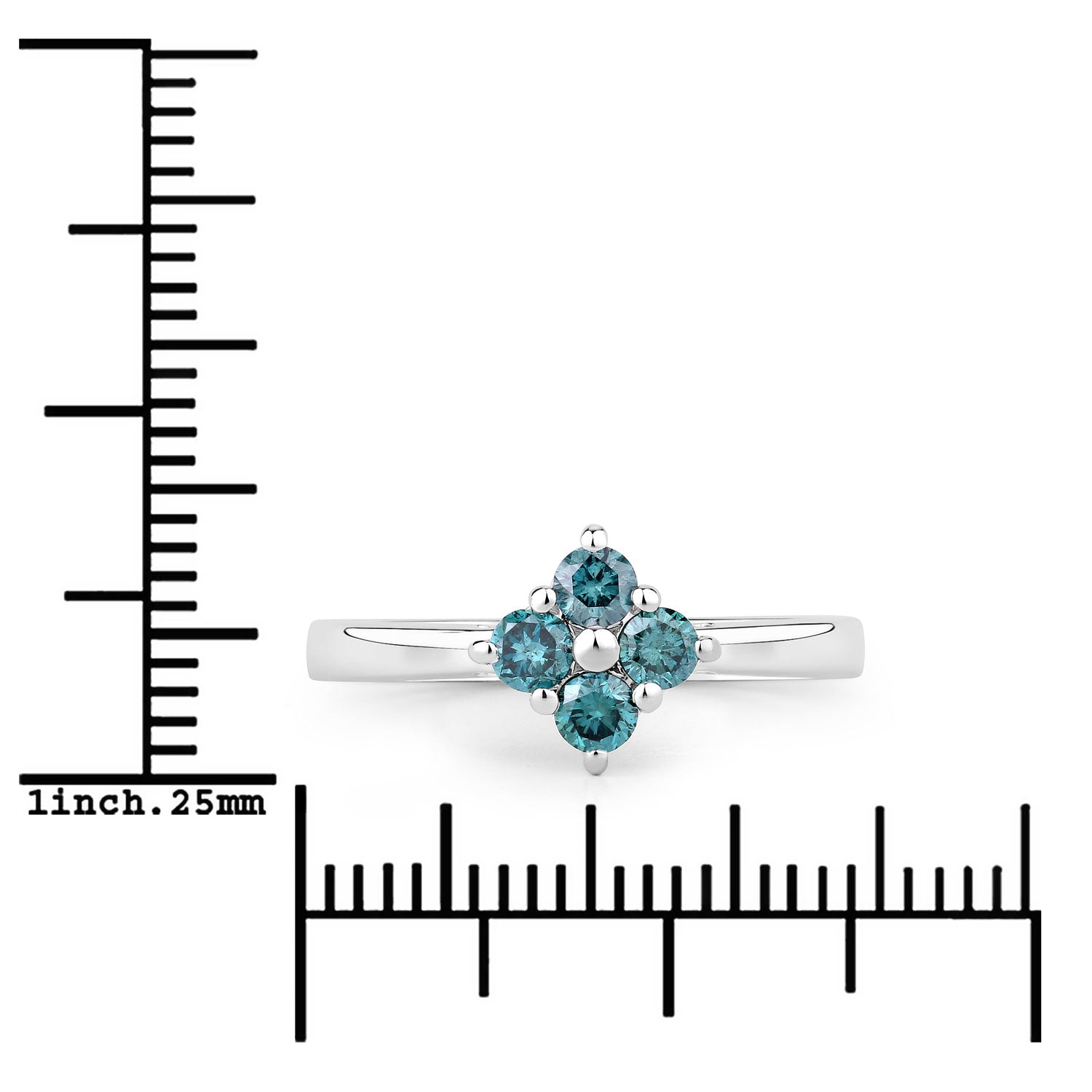 0.50 Cttw Round Teal Blue Diamond Rhodium Plated Silver Cluster Ring