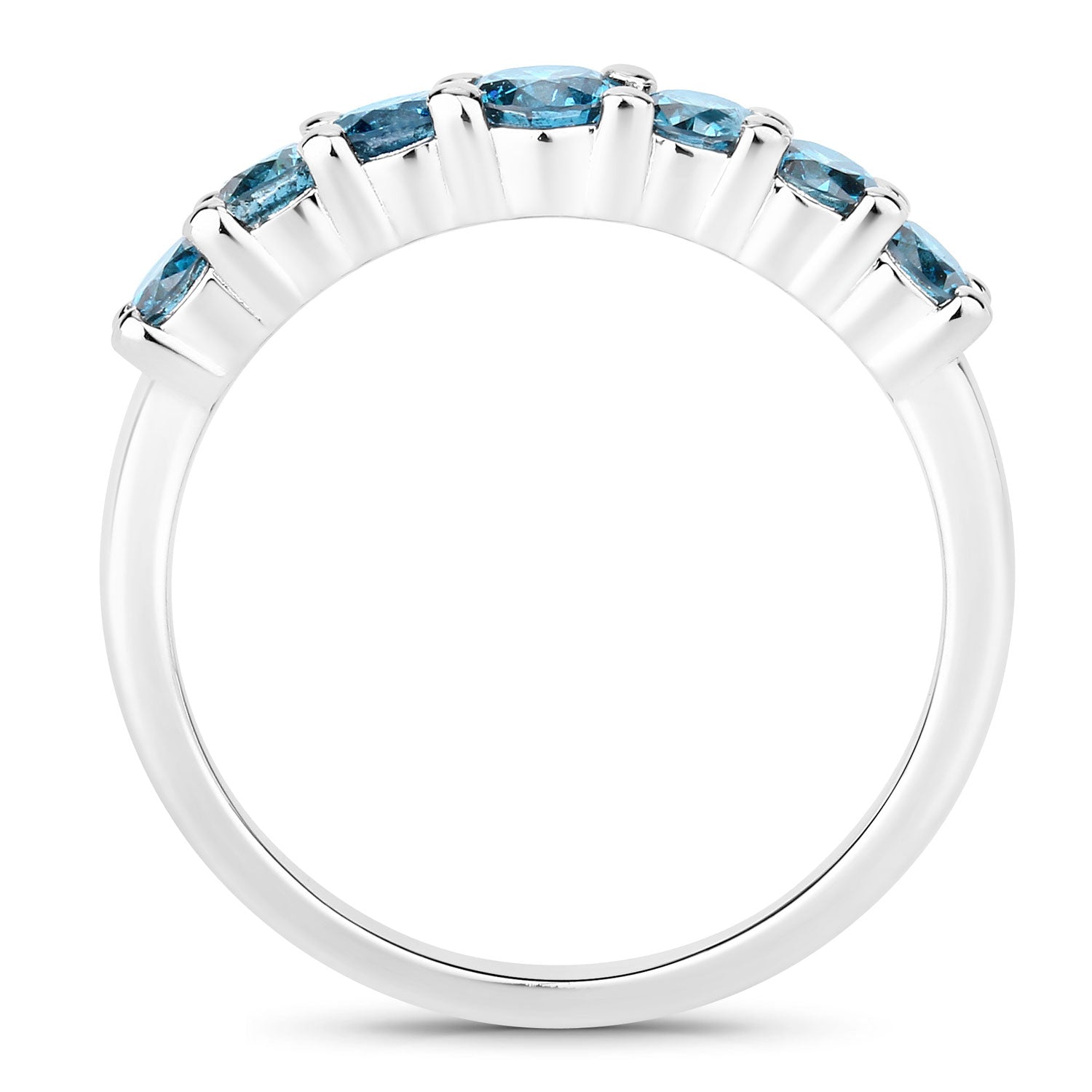 0.76 Cttw Round Teal Blue Diamond Rhodium Plated 925 Silver Five Stone Band Ring