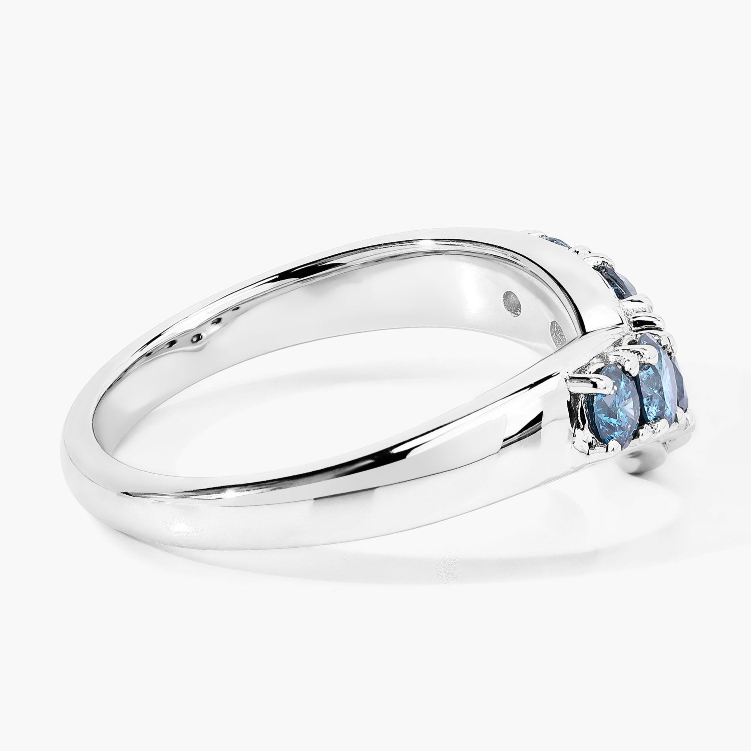 0.75 Cttw Round Teal Blue Diamond Rhodium Plated Silver Five Stone Chevron Band Ring