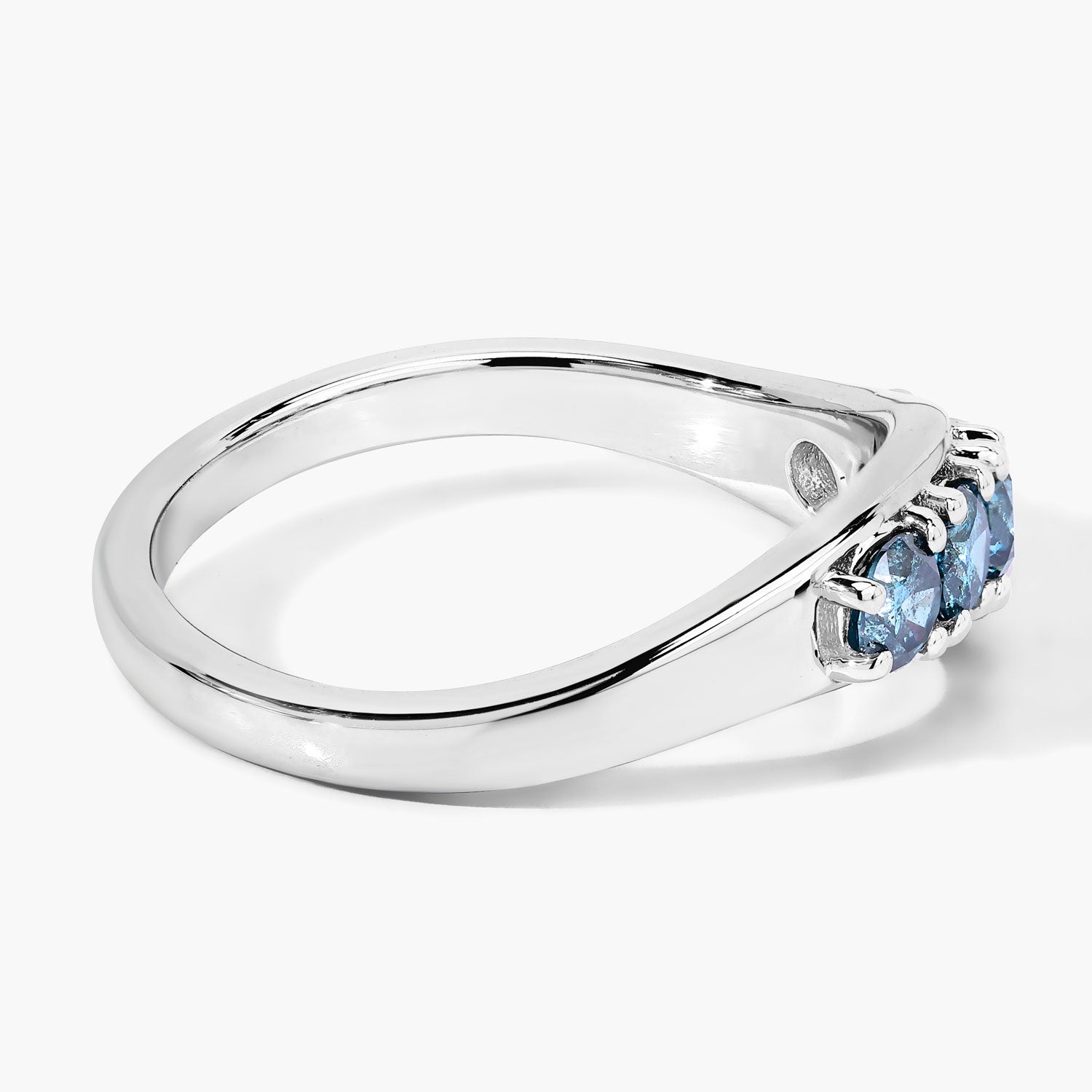 0.76 Cttw Round Teal Blue Diamond Rhodium Plated Silver Five Stone Ring