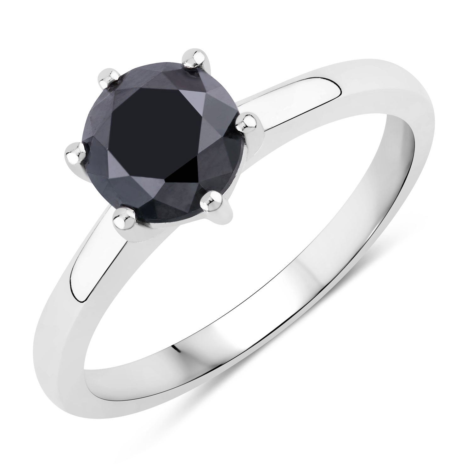 1.52 Cttw Round Black Diamond Rhodium Plated Silver Solitaire Ring